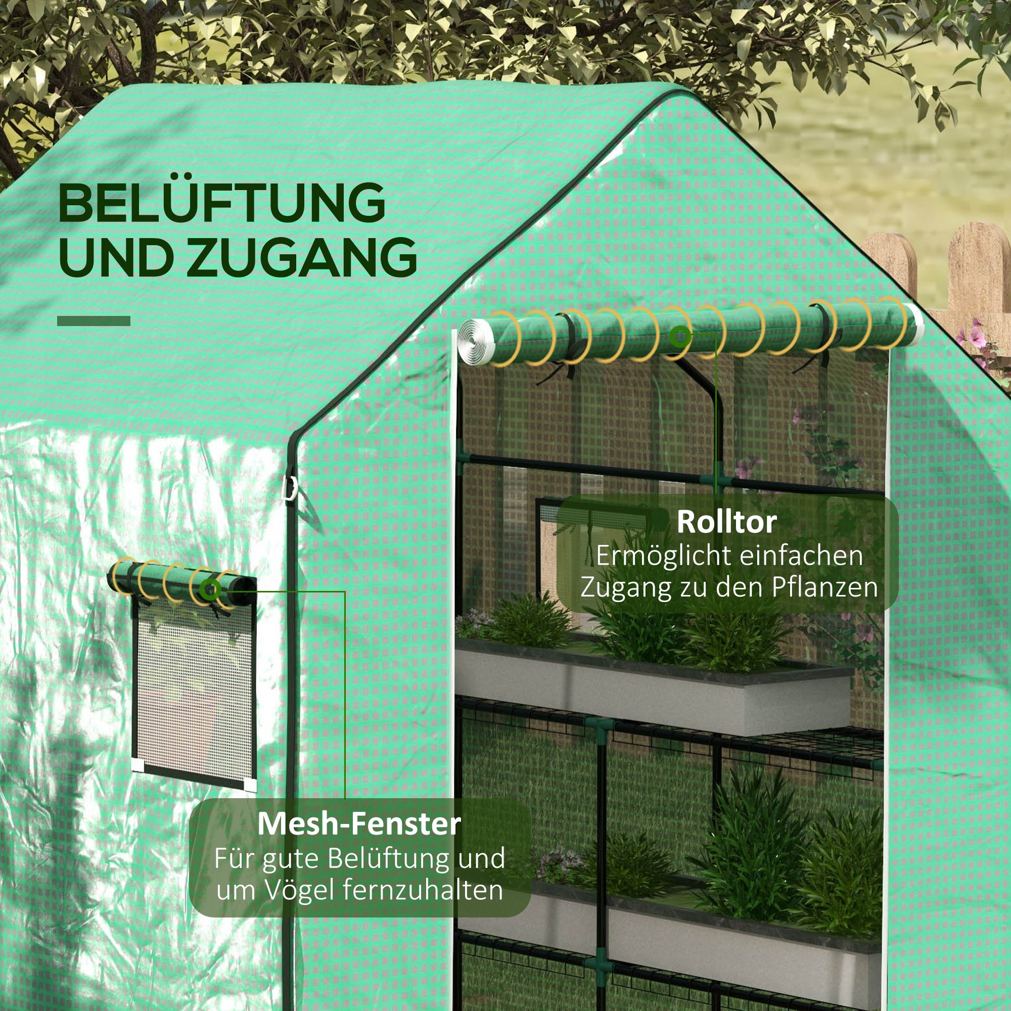 Greenhouse Film 1.4 x 1.9 m, Waterproof Garden Film with UV Protection Side Windows, Tear-Resistant Polyethylene Film, Cover for Greenhouse, Tunnel Film for Outdoor, Plants, Green