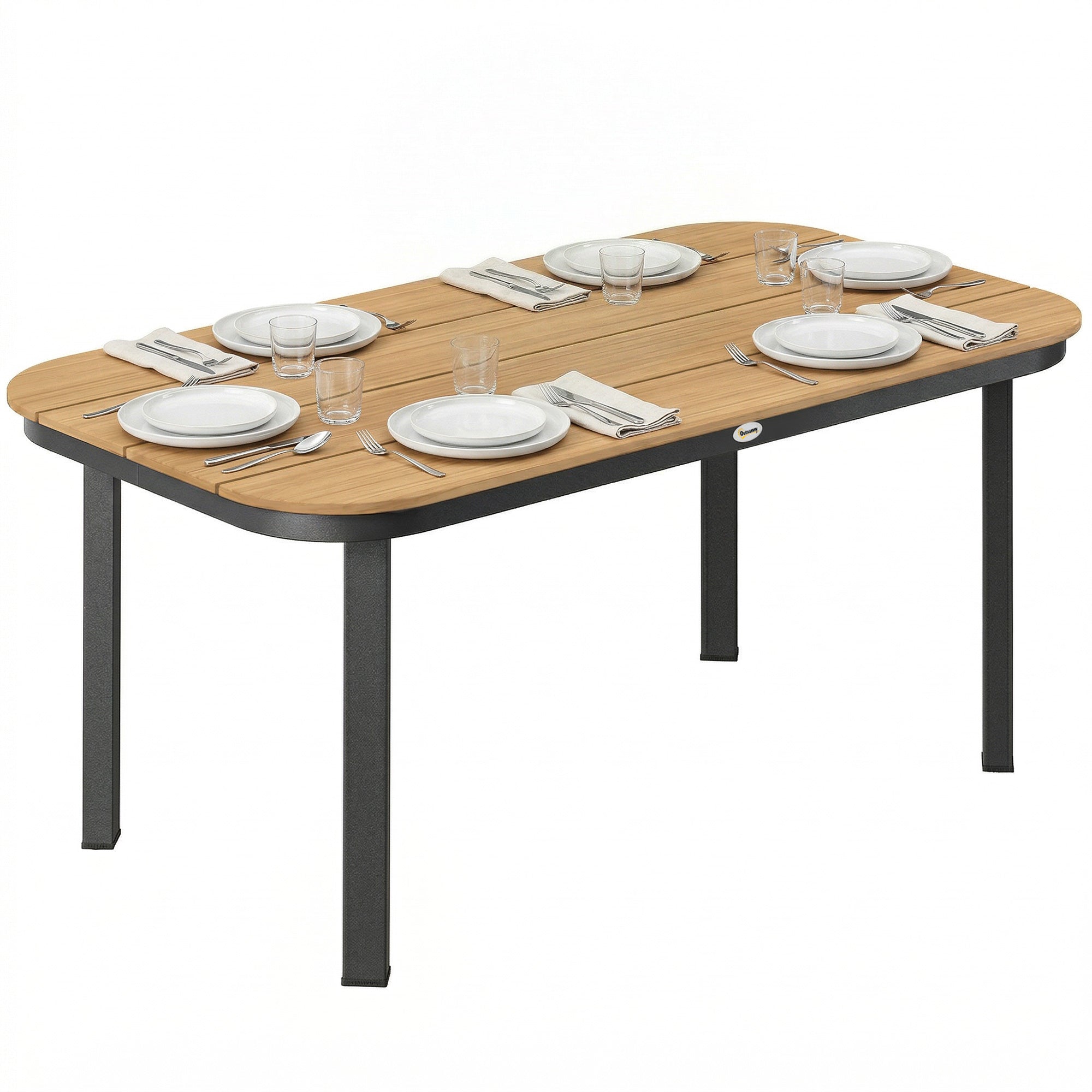 6-Person Outdoor Dining Table — WPC Slatted Top, Metal Frame, Brown, 61 x 34.6 x 28.3 in