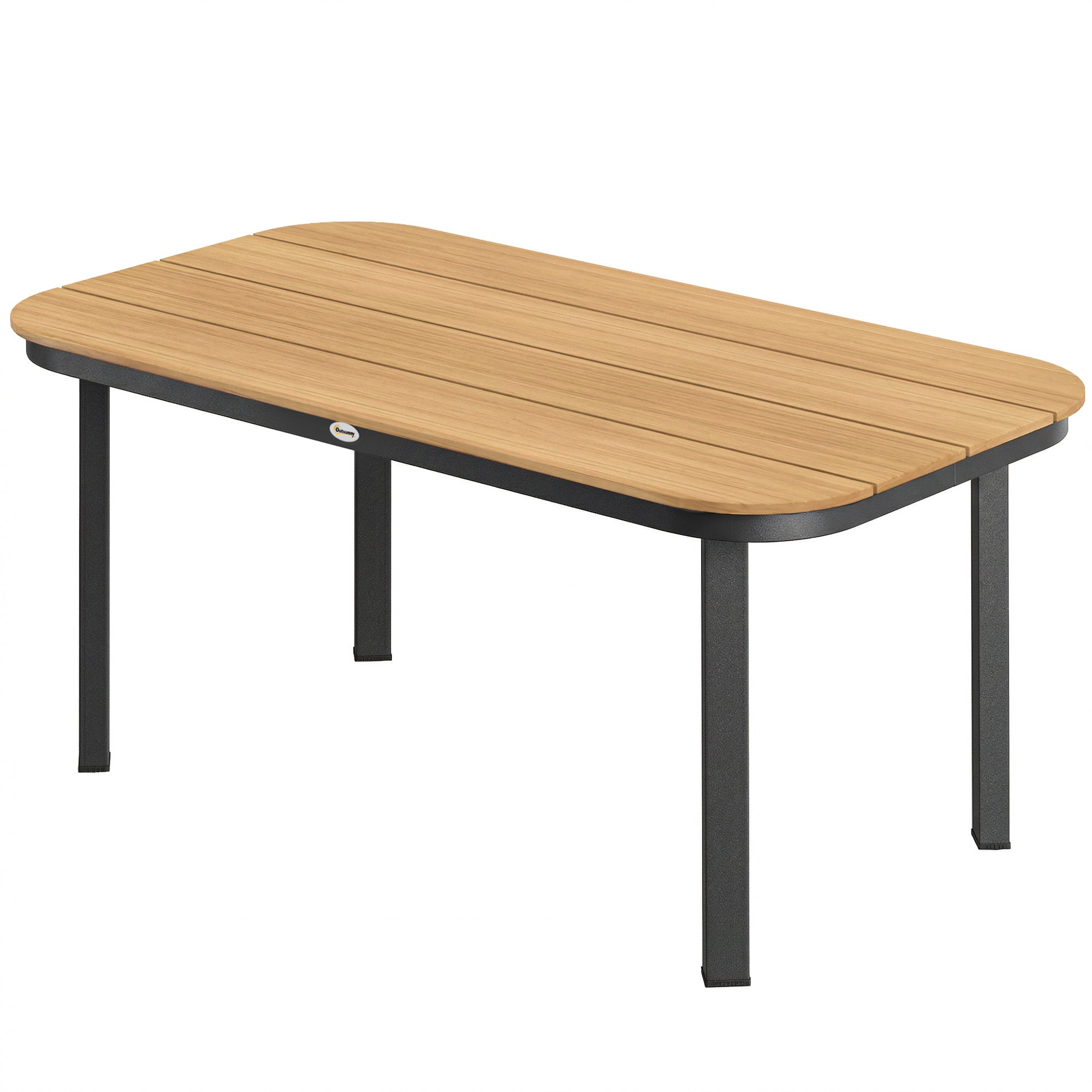 6-Person Outdoor Dining Table — WPC Slatted Top, Metal Frame, Brown, 61 x 34.6 x 28.3 in