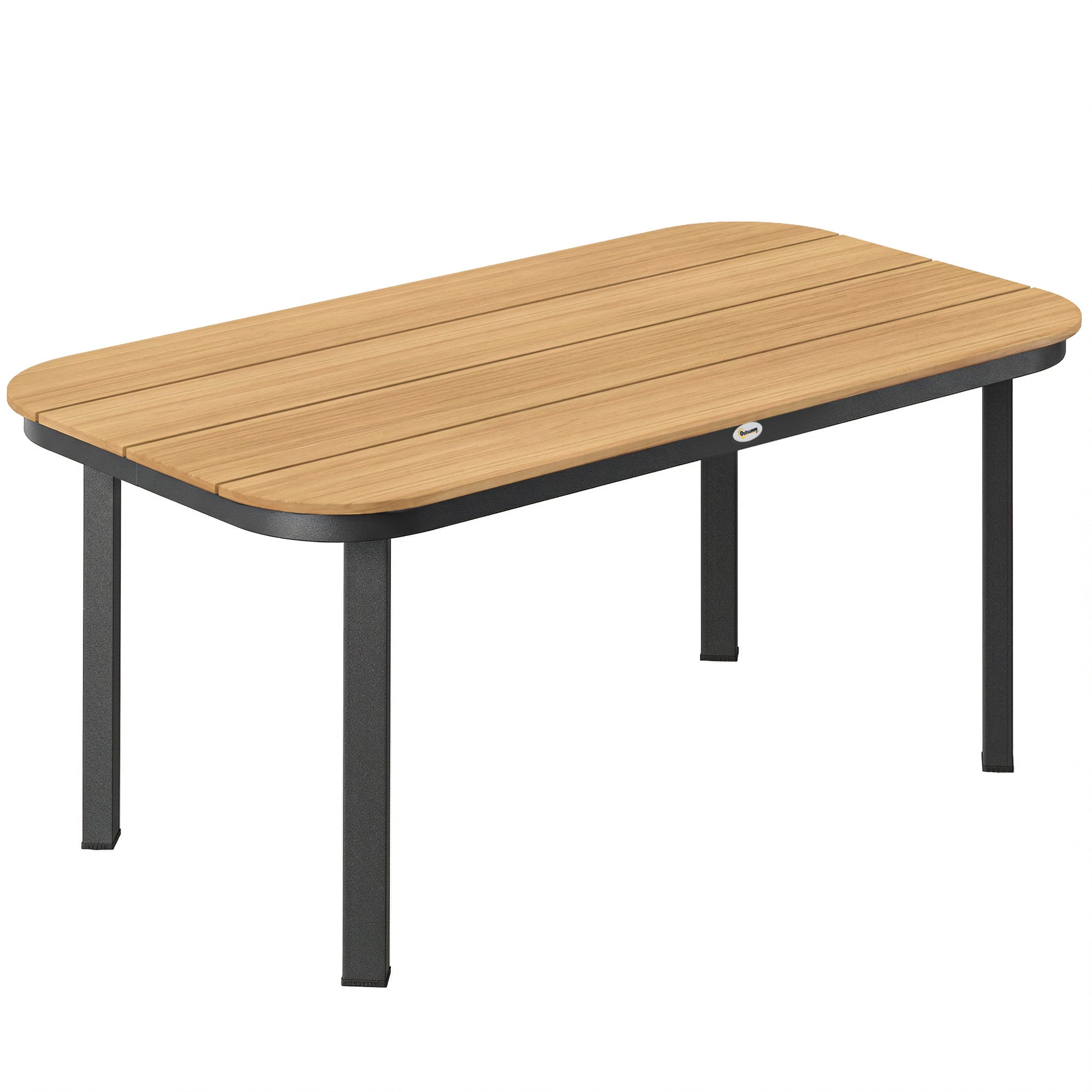 6-Person Outdoor Dining Table — WPC Slatted Top, Metal Frame, Brown, 61 x 34.6 x 28.3 in