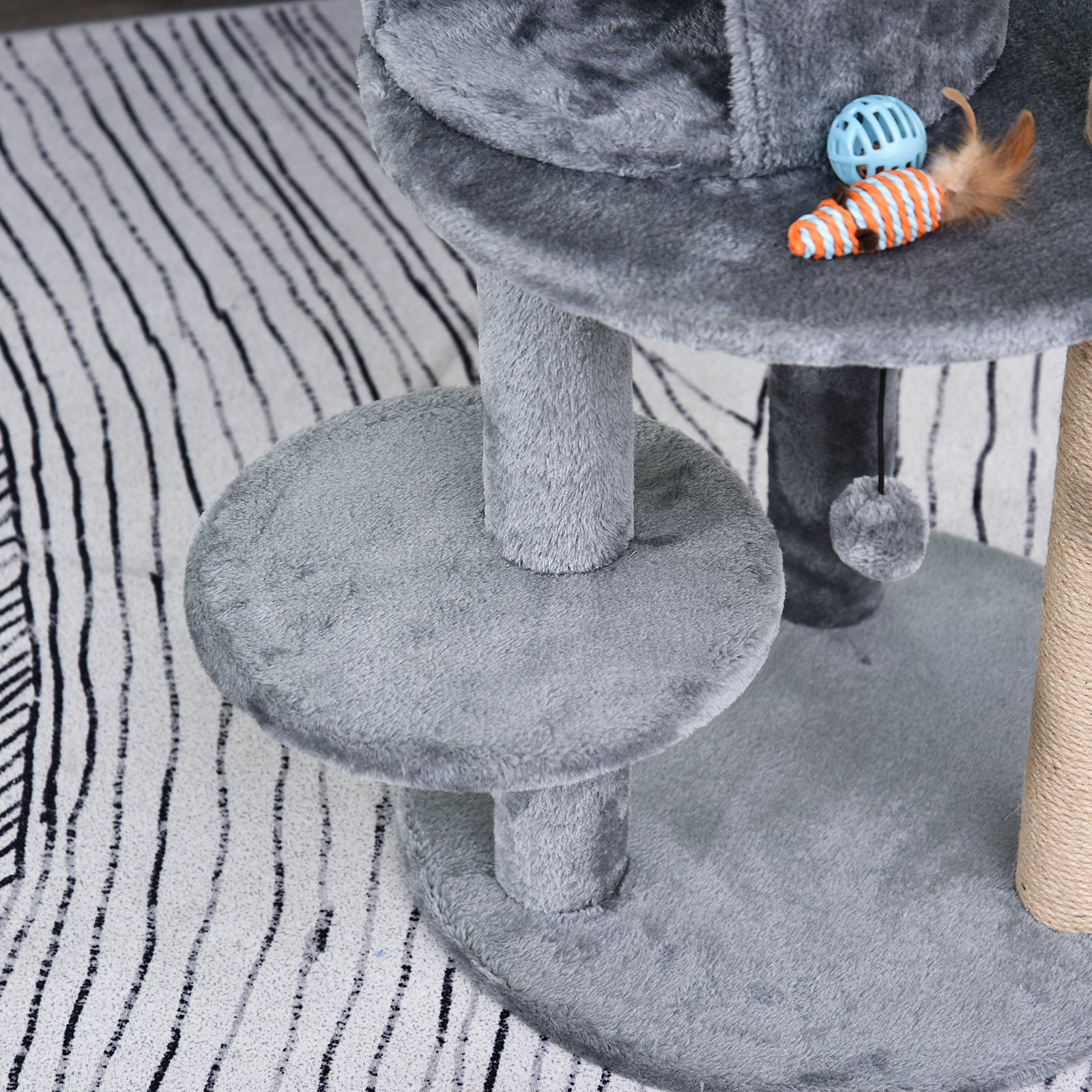 Cat Tree 4-Tier Cat Cave Cat House with Play Balls Perch Sisal Column and Scratching Board Large Stable Luxurious Sisal Plush Grey 48x48x104 cm
