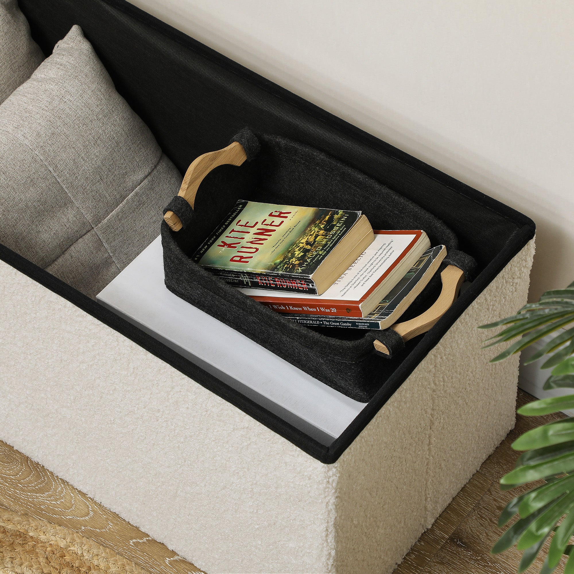 Storage Bench with Storage Space Foldable Upholstered Bench with Velvet Look, Storage Chest, Storage Bench for Living Room Bedroom Hallway 76 x 38 x 38 cm, Cream White