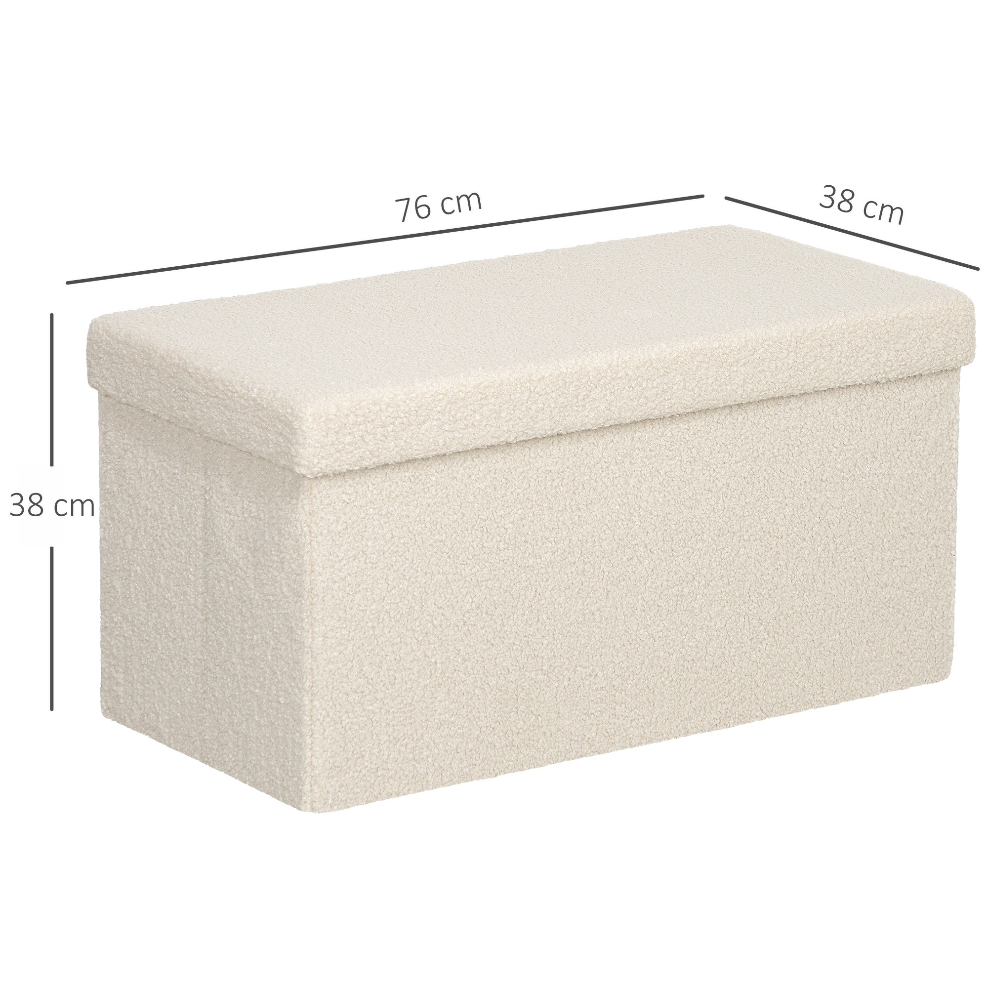 Storage Bench with Storage Space Foldable Upholstered Bench with Velvet Look, Storage Chest, Storage Bench for Living Room Bedroom Hallway 76 x 38 x 38 cm, Cream White
