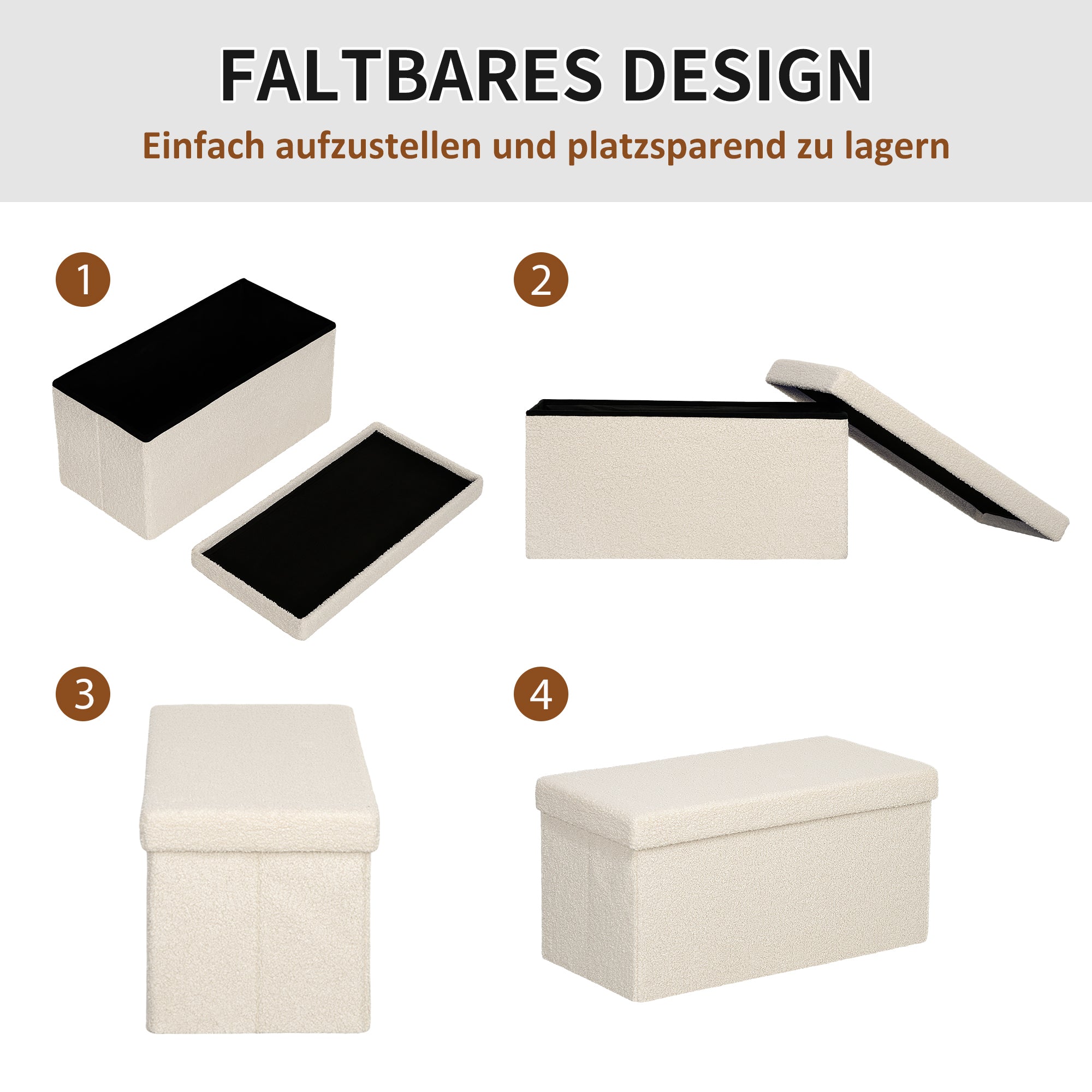 Storage Bench with Storage Space Foldable Upholstered Bench with Velvet Look, Storage Chest, Storage Bench for Living Room Bedroom Hallway 76 x 38 x 38 cm, Cream White