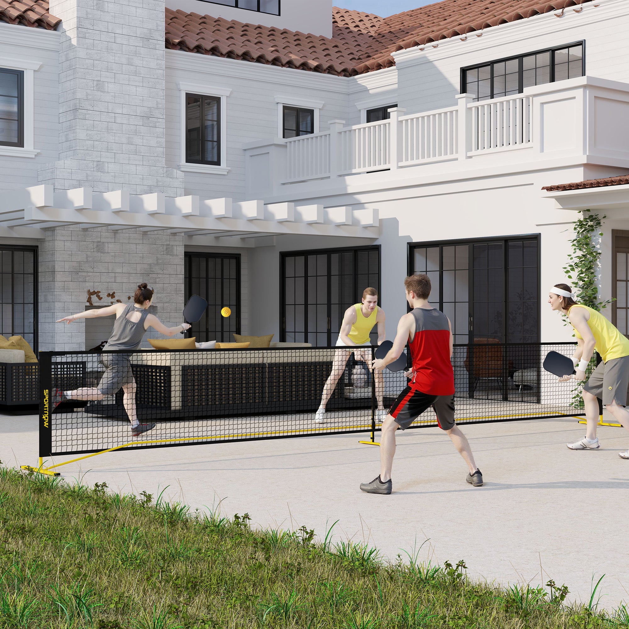 SPORTNOW Portable Pickleball Net, 6.7m with Carrying Bag, Metal Frame for Indoor Outdoor Yellow