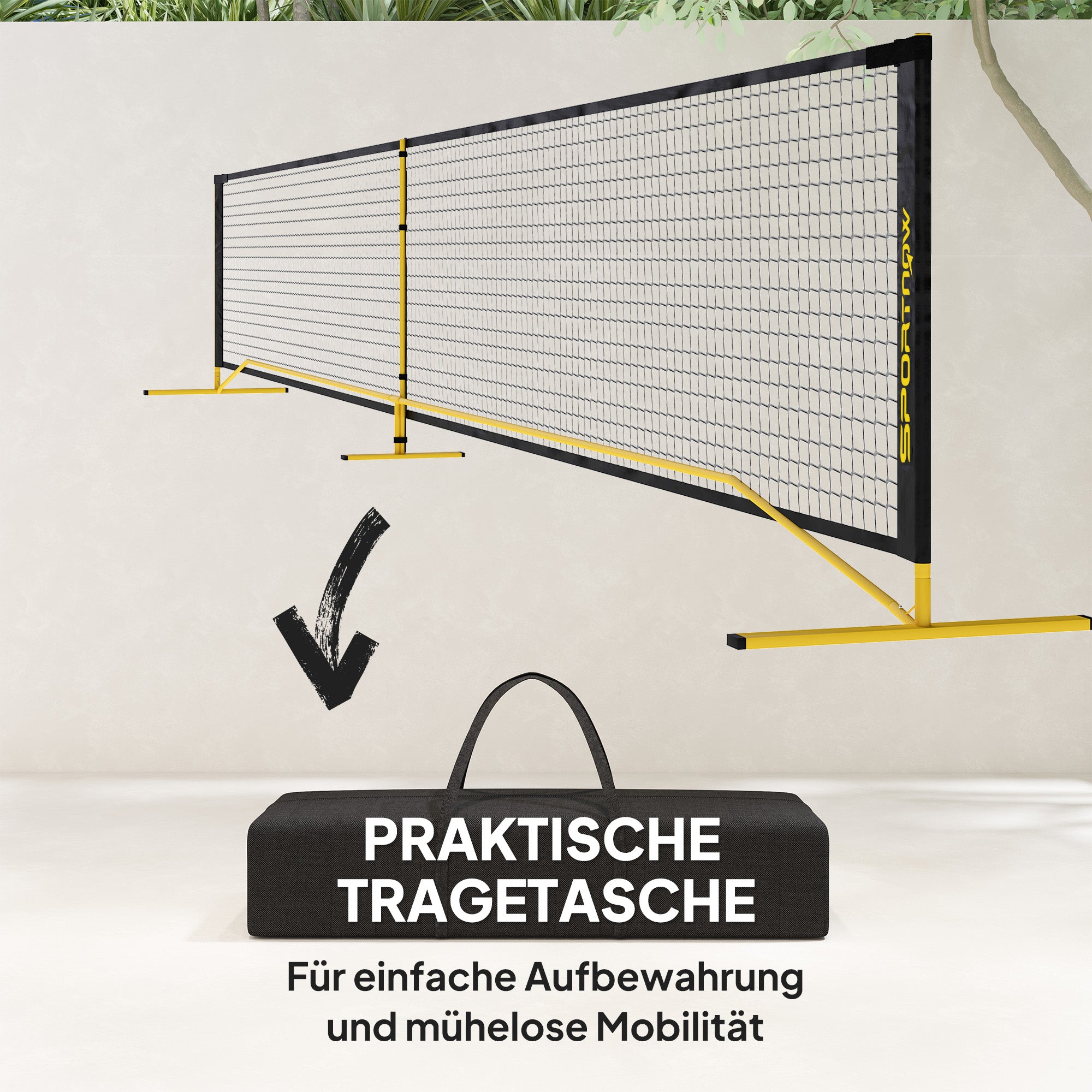 SPORTNOW Portable Pickleball Net, 6.7m with Carrying Bag, Metal Frame for Indoor Outdoor Yellow