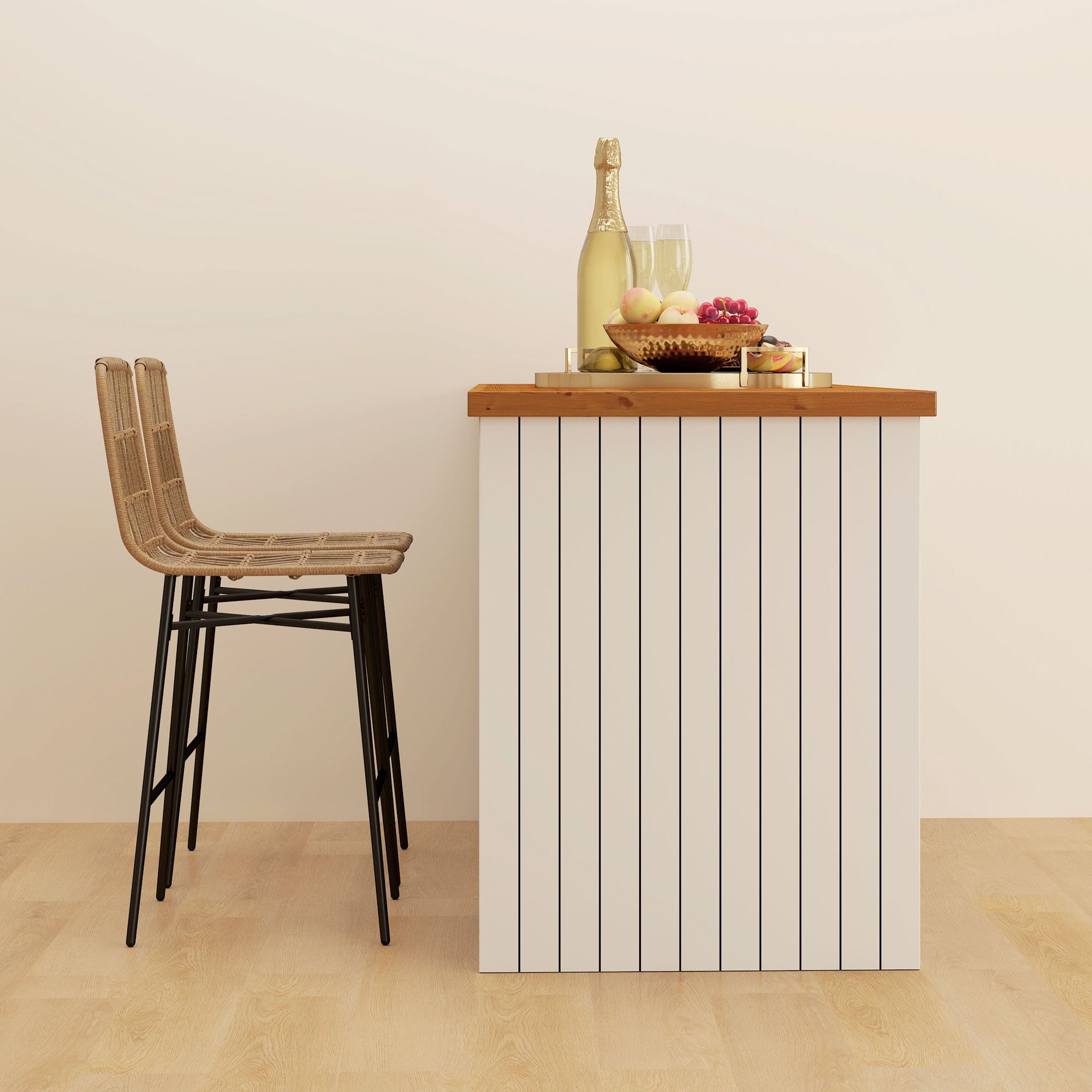 Set of 2 High Kitchen Stools Bar Stools with Rattan Back and Seat Load 120 kg Modern Bar Chairs for Kitchen Dining Room Brown