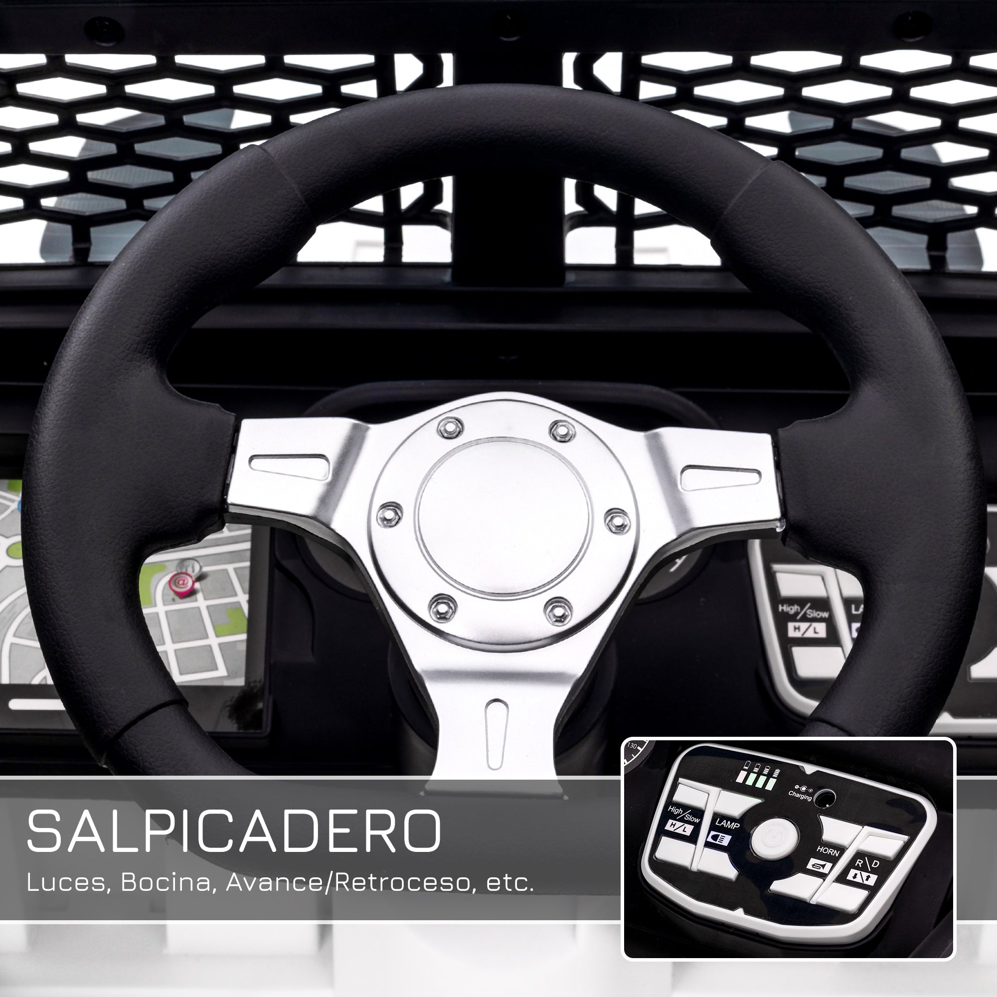 Kids Electric Car for +3 Years All-Terrain Buggy 12V Battery with 2 Motors Remote Control 2.4G Headlights Horn Adjustable Speed Load 30 kg 100x65x72 cm White