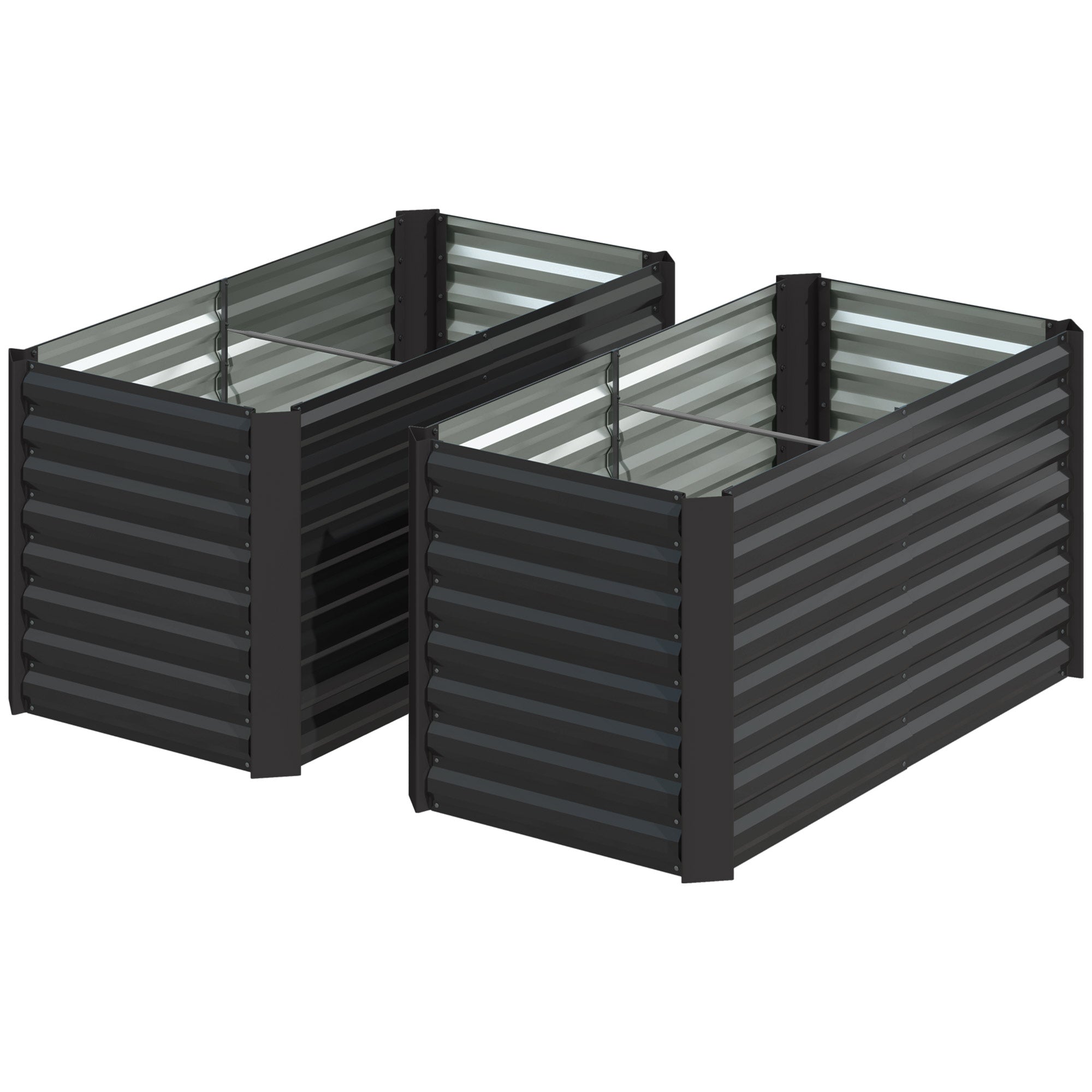 Raised Flower Bed Set of 2 Rectangular Raised Planters, Garden Boxes, Open Bottom, Raised Garden Beds in Galvanized Steel for Herbs, Fruits, Vegetables, or Flowers, 120x60x60 cm, Dark Grey