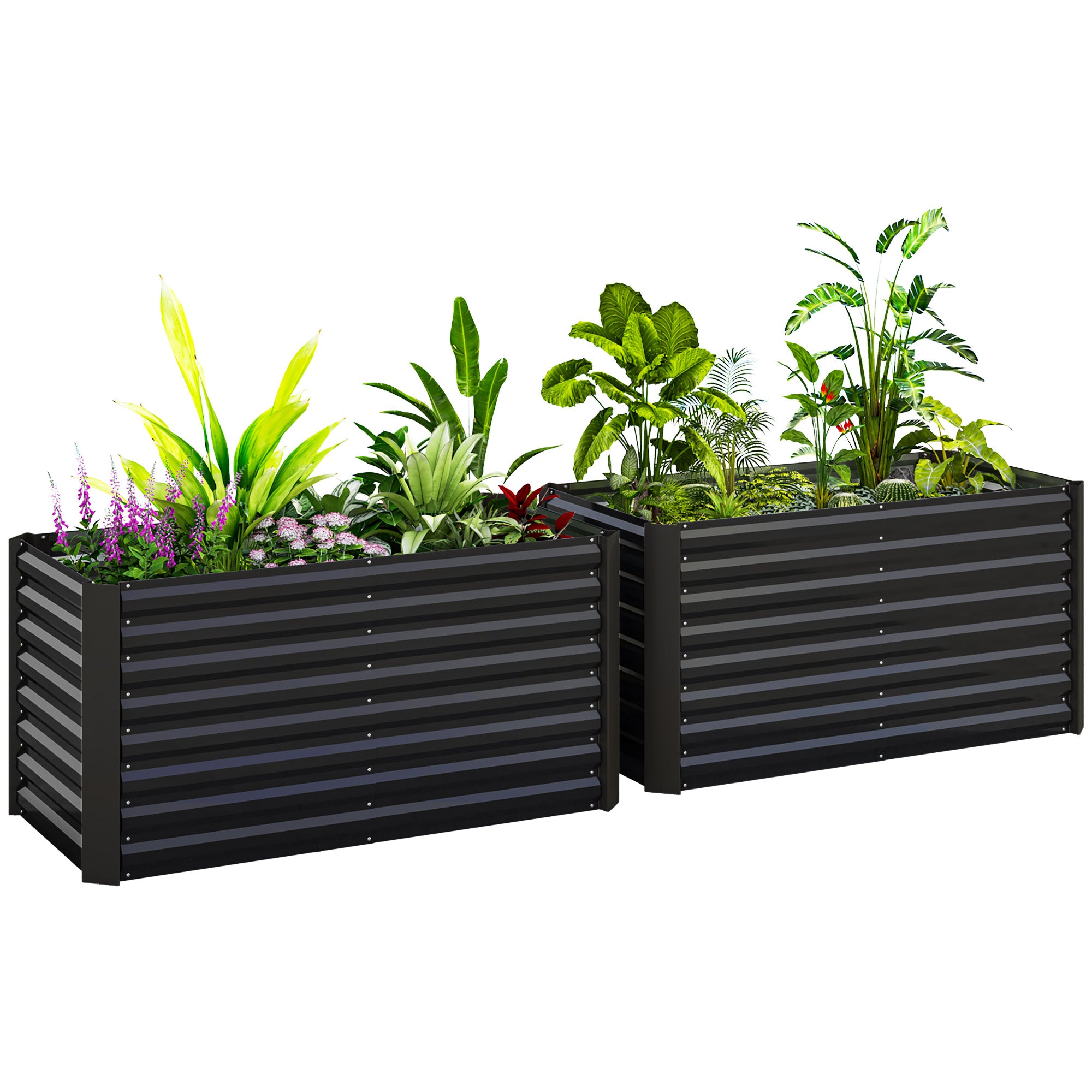 Raised Flower Bed Set of 2 Rectangular Raised Planters, Garden Boxes, Open Bottom, Raised Garden Beds in Galvanized Steel for Herbs, Fruits, Vegetables, or Flowers, 120x60x60 cm, Dark Grey