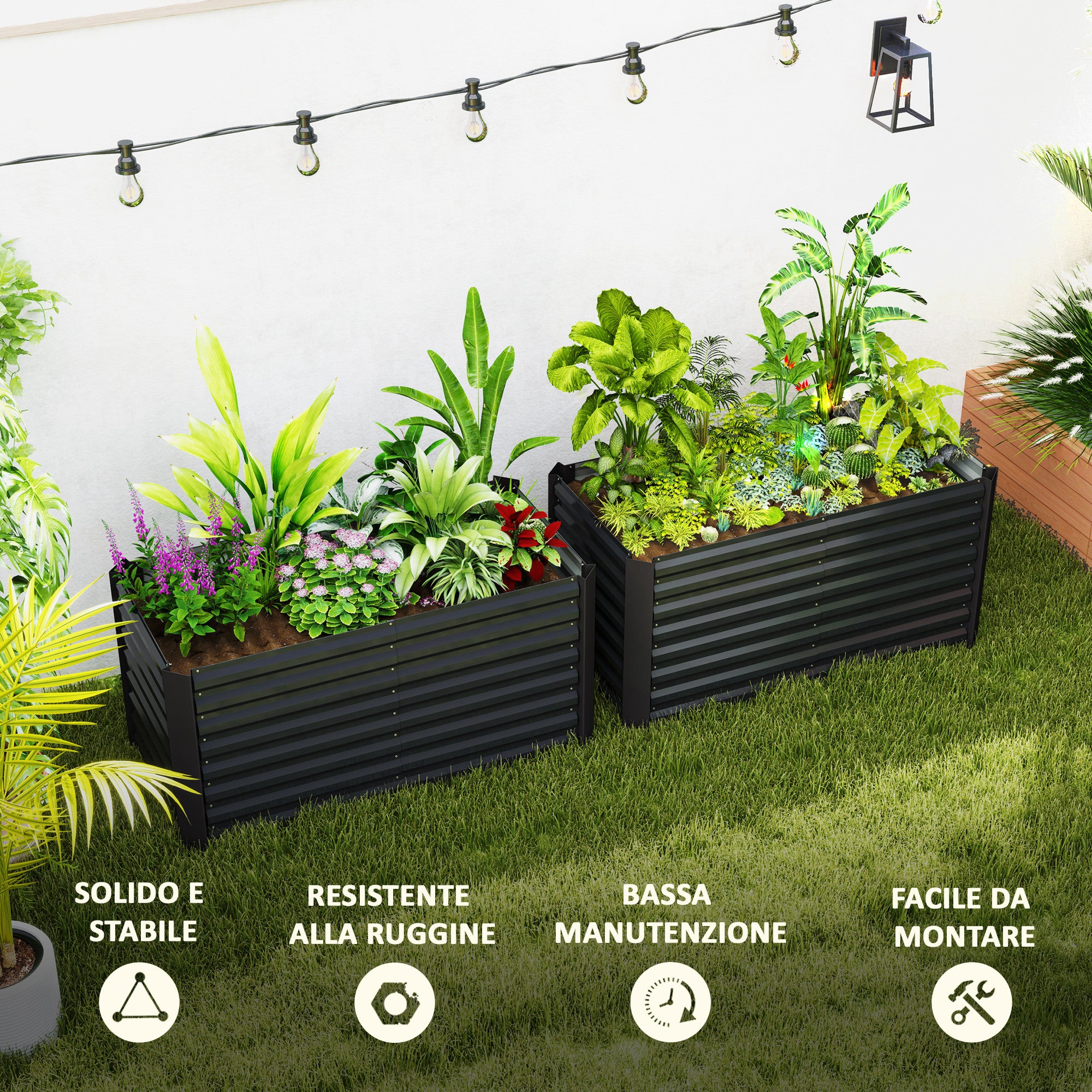 Raised Flower Bed Set of 2 Rectangular Raised Planters, Garden Boxes, Open Bottom, Raised Garden Beds in Galvanized Steel for Herbs, Fruits, Vegetables, or Flowers, 120x60x60 cm, Dark Grey