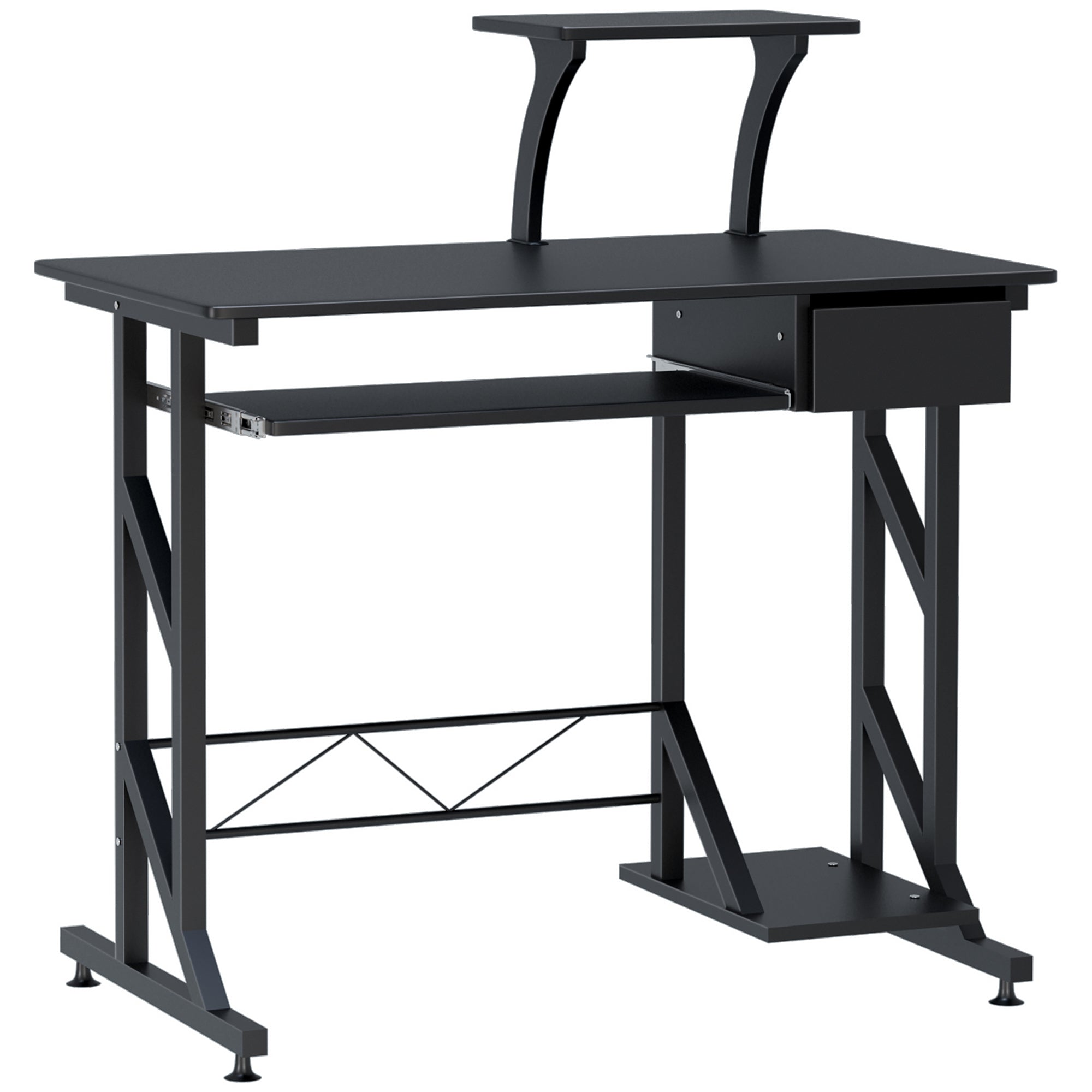Computer Desk Study Table with Keyboard Tray and Drawer Home Office Workstation 90x50x100 cm Black