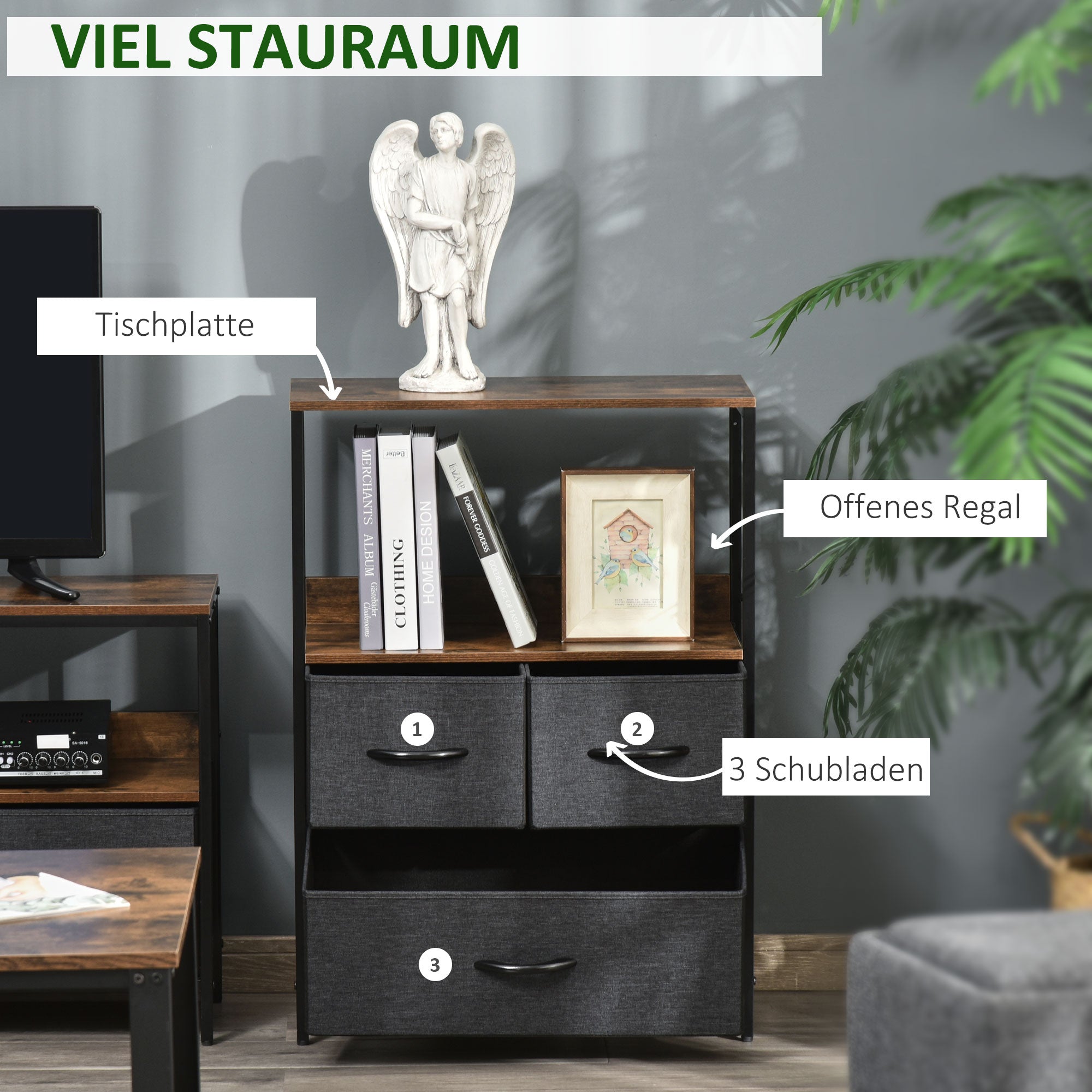 Drawer Chest with 3 Fabric Drawers Storage Cabinet Dresser with Shelf Handles, Modern Design Storage Chest Drawer Cabinet for Bedroom, Living Room Black