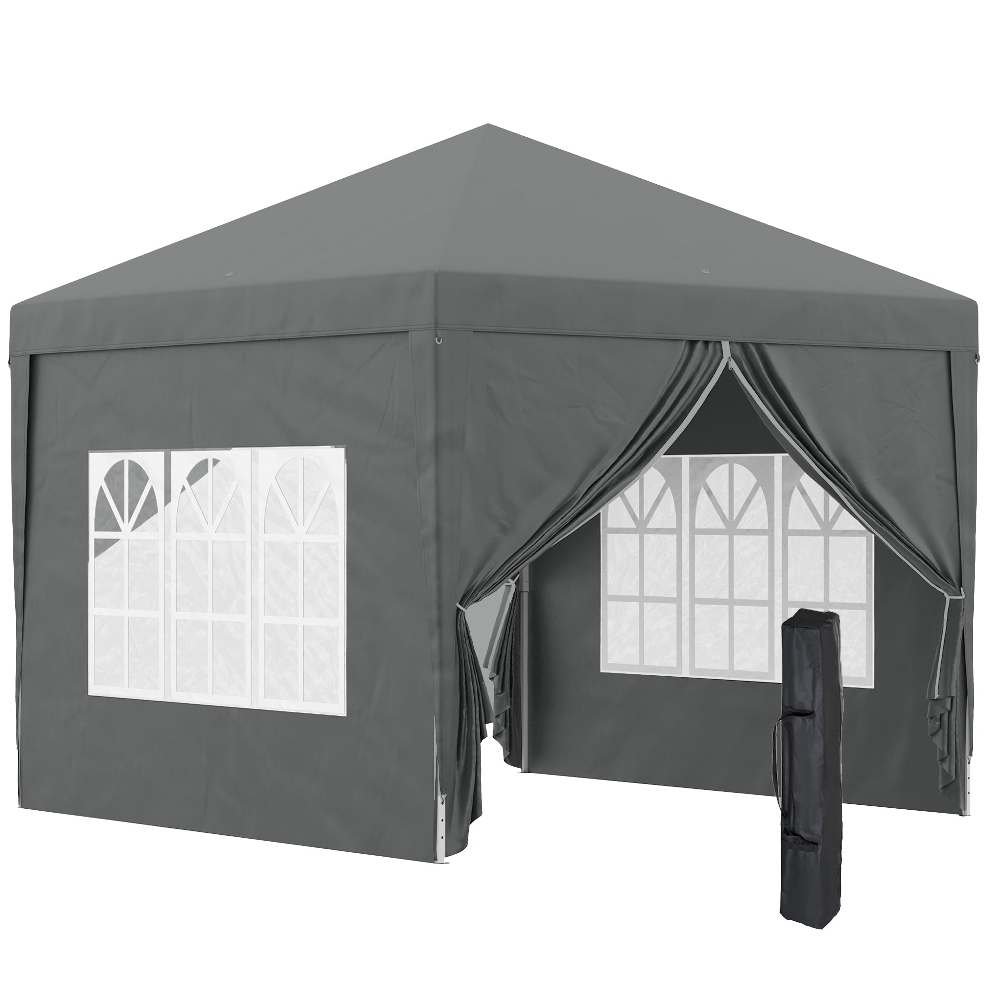 Outdoor Garden Gazebo Pop-Up Folding Reception Tent 3 x 3m with 4 Removable Sidewalls + Gray Carrying Bag