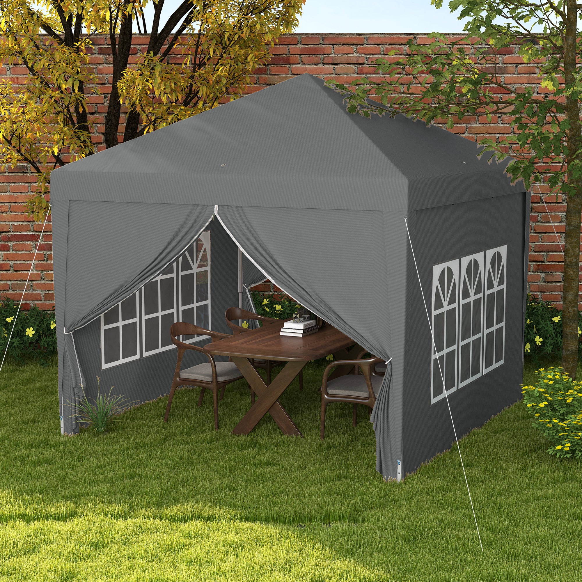 Outdoor Garden Gazebo Pop-Up Folding Reception Tent 3 x 3m with 4 Removable Sidewalls + Gray Carrying Bag