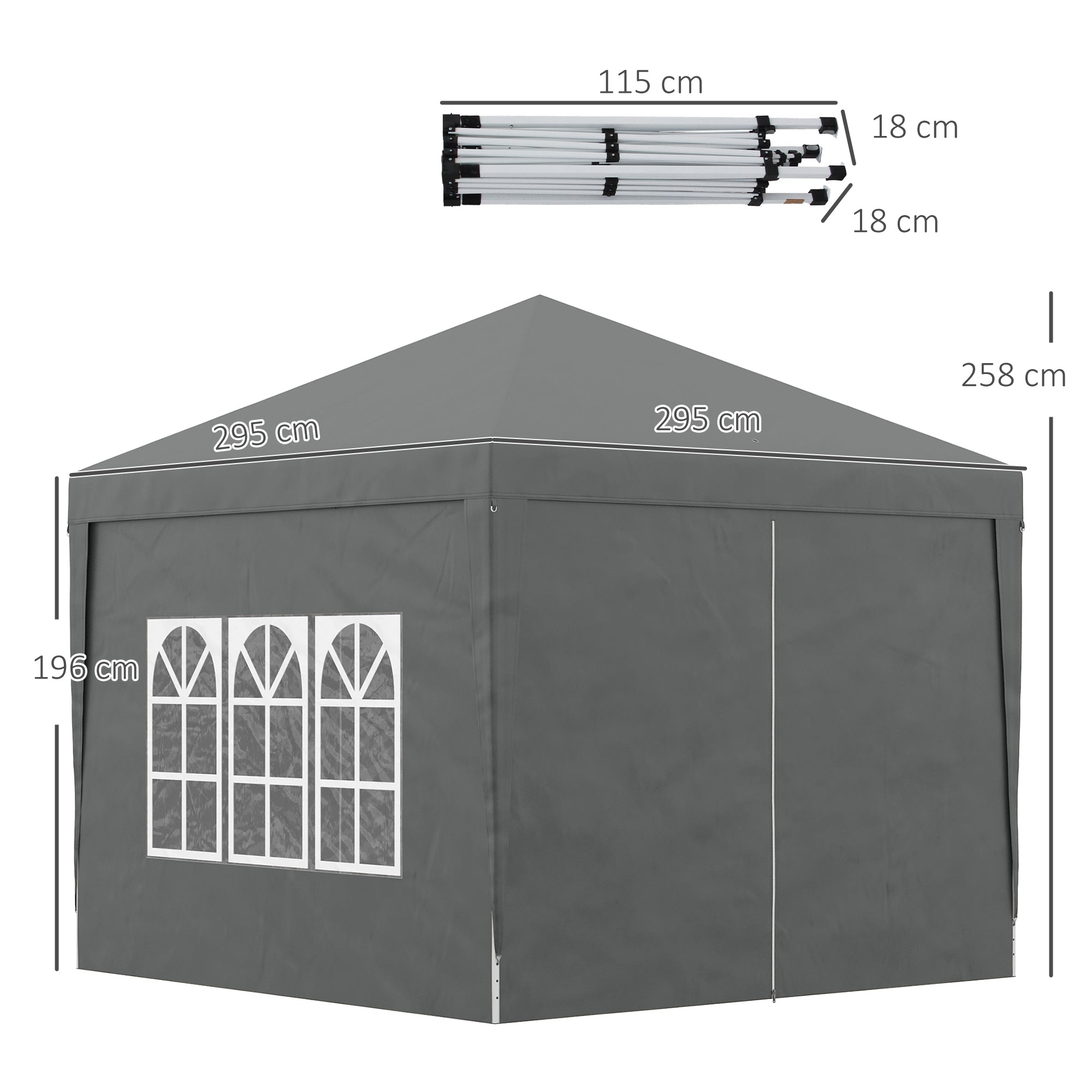 Outdoor Garden Gazebo Pop-Up Folding Reception Tent 3 x 3m with 4 Removable Sidewalls + Gray Carrying Bag
