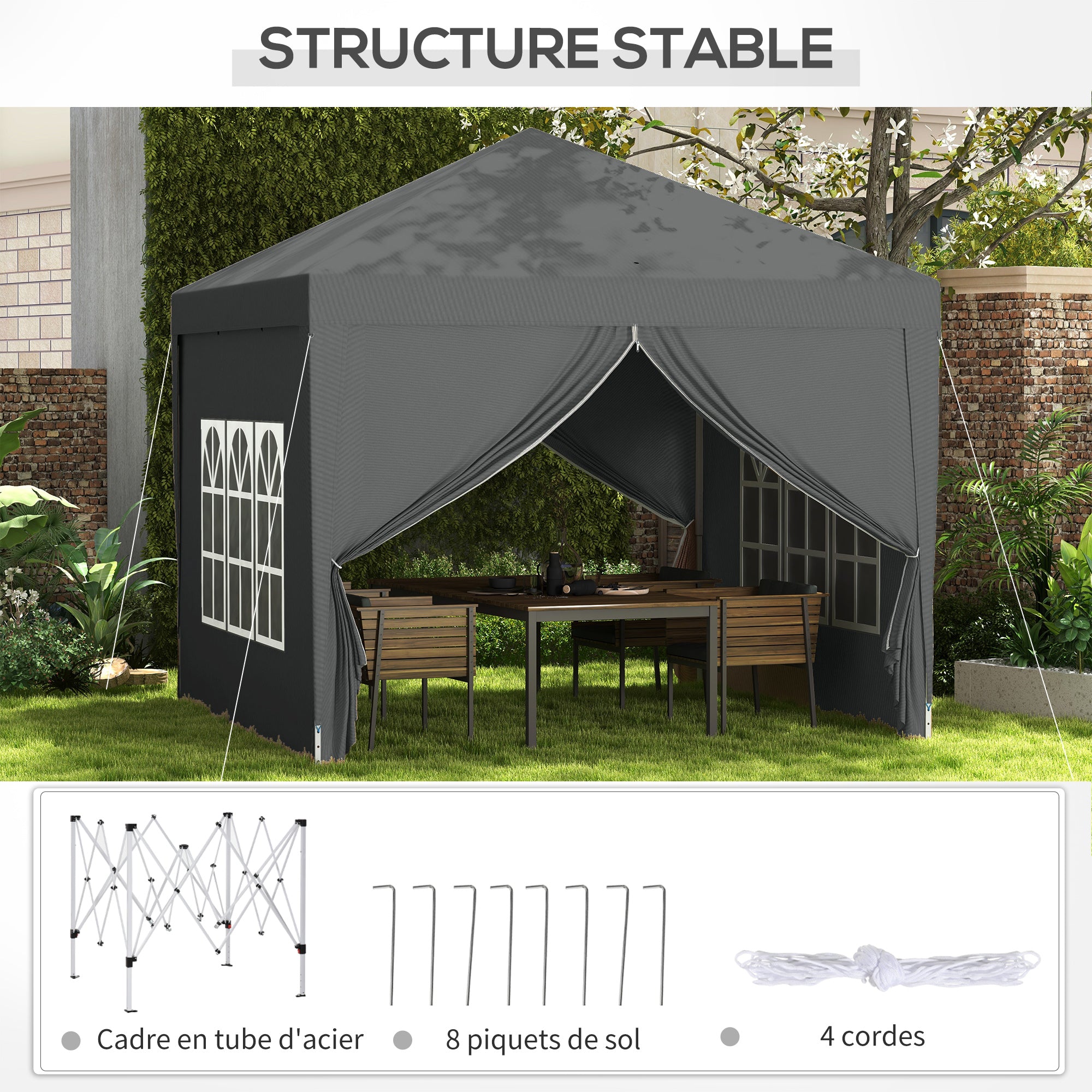 Outdoor Garden Gazebo Pop-Up Folding Reception Tent 3 x 3m with 4 Removable Sidewalls + Gray Carrying Bag
