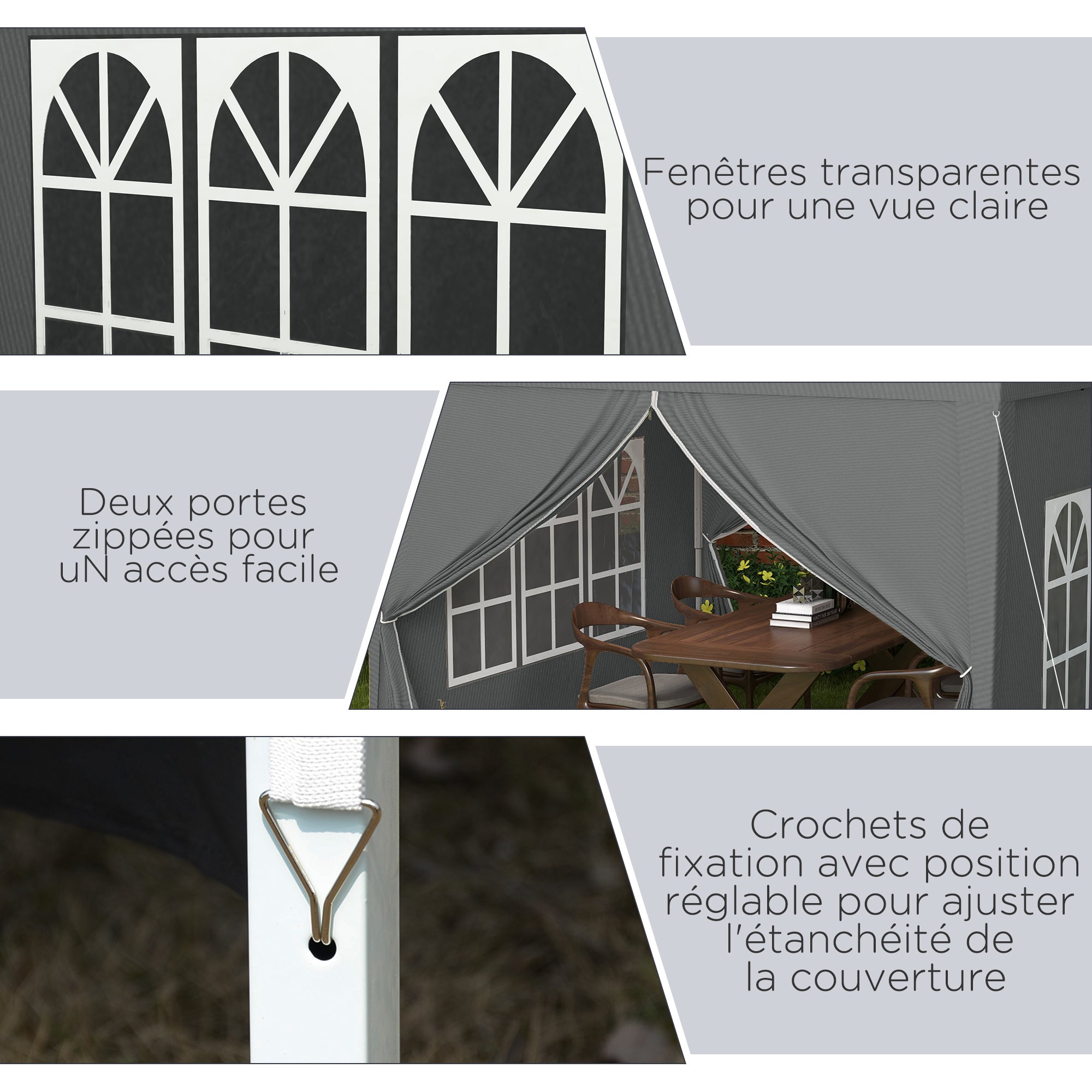 Outdoor Garden Gazebo Pop-Up Folding Reception Tent 3 x 3m with 4 Removable Sidewalls + Gray Carrying Bag