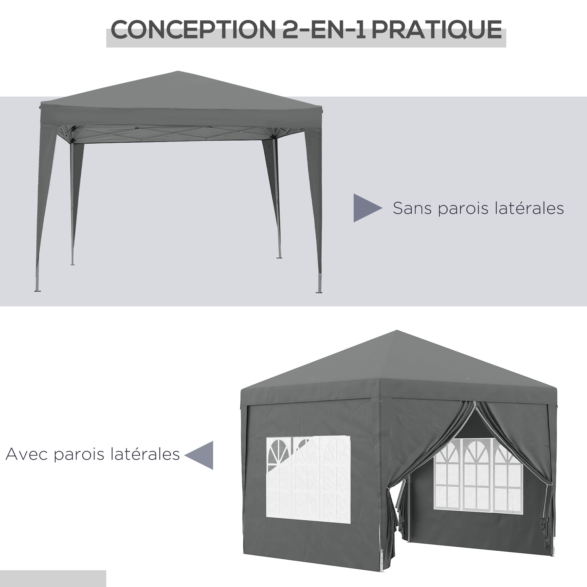 Outdoor Garden Gazebo Pop-Up Folding Reception Tent 3 x 3m with 4 Removable Sidewalls + Gray Carrying Bag