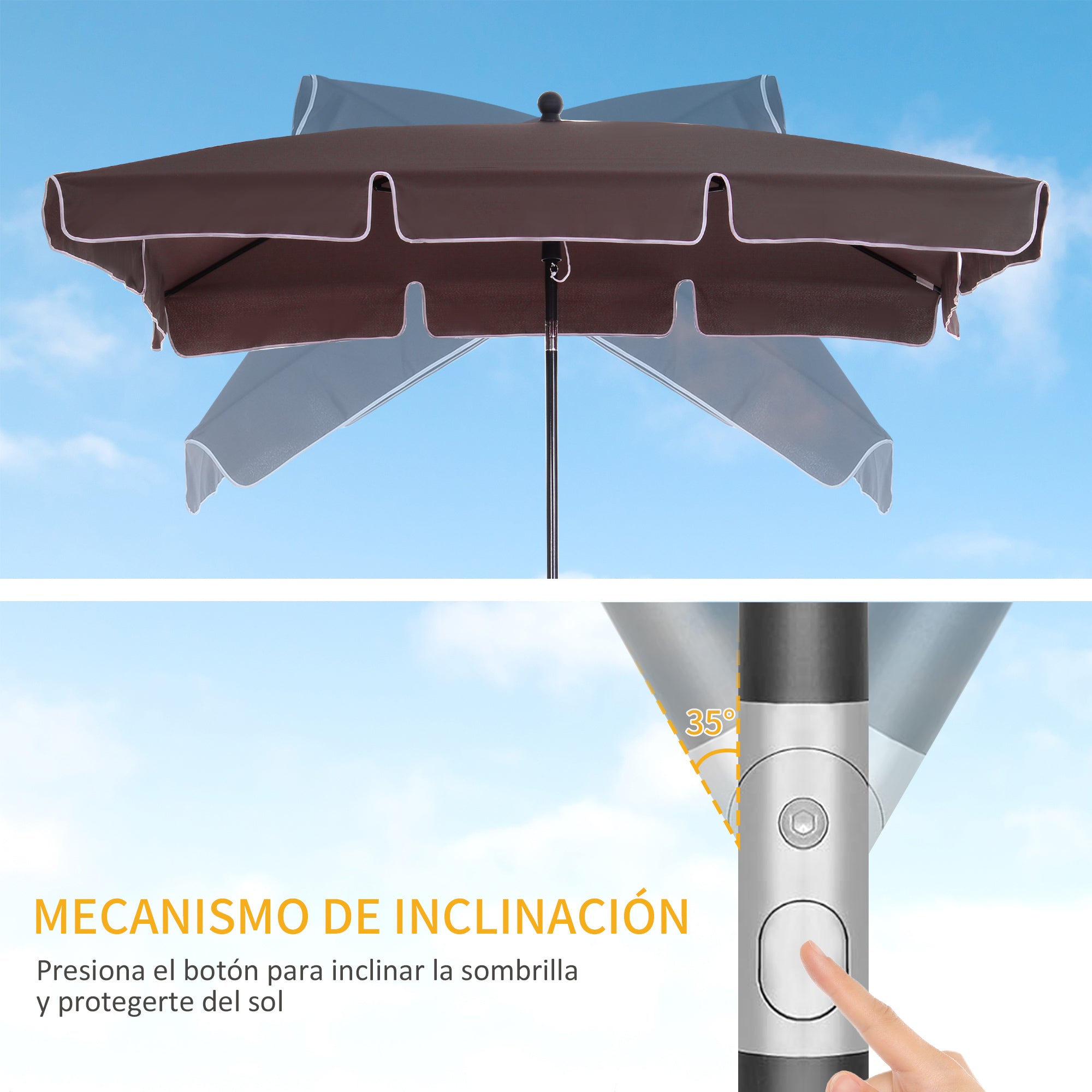 Aluminum Garden Umbrella 198x130x245 cm Rectangular Garden Parasol with Tilt Function for Terrace Patio Outdoor Cafe