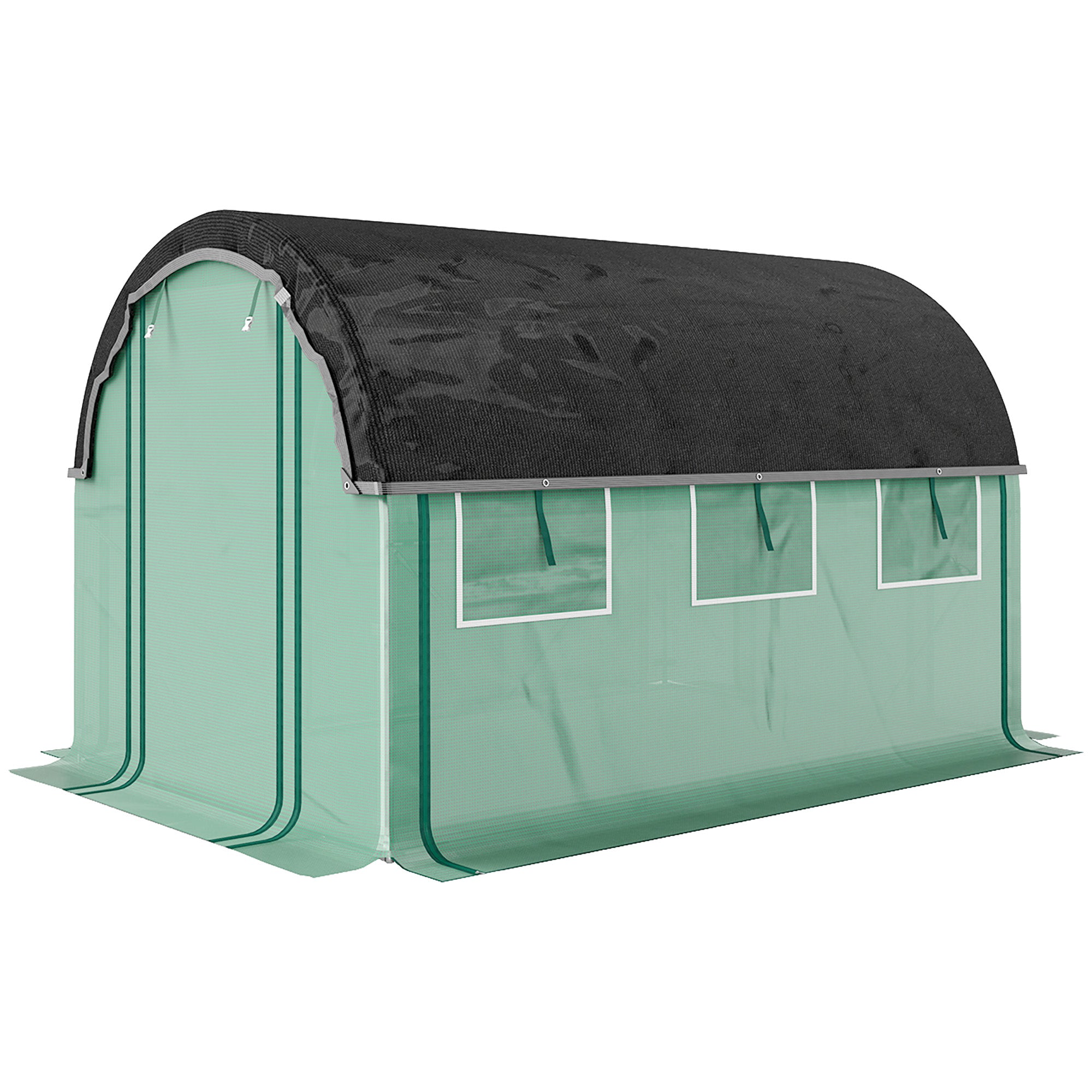 Greenhouse 3 x 2 x 2 m Foil Greenhouse with 6 Windows, Roll-Up Doors, Roll-Up Side Walls, UV-Resistant Foil Tunnel, Winterproof Tomato Greenhouse with Ground Anchors