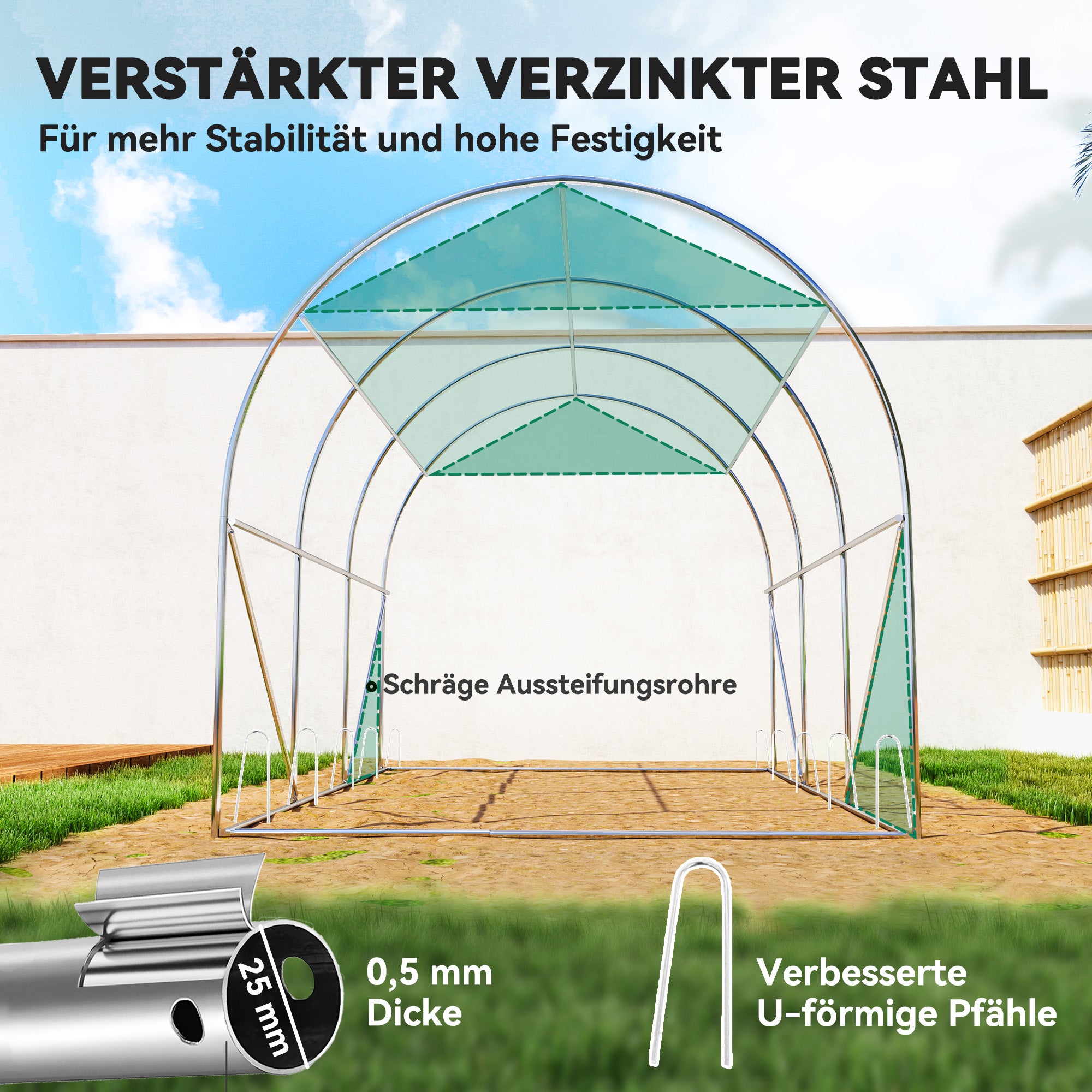 Greenhouse 3 x 2 x 2 m Foil Greenhouse with 6 Windows, Roll-Up Doors, Roll-Up Side Walls, UV-Resistant Foil Tunnel, Winterproof Tomato Greenhouse with Ground Anchors
