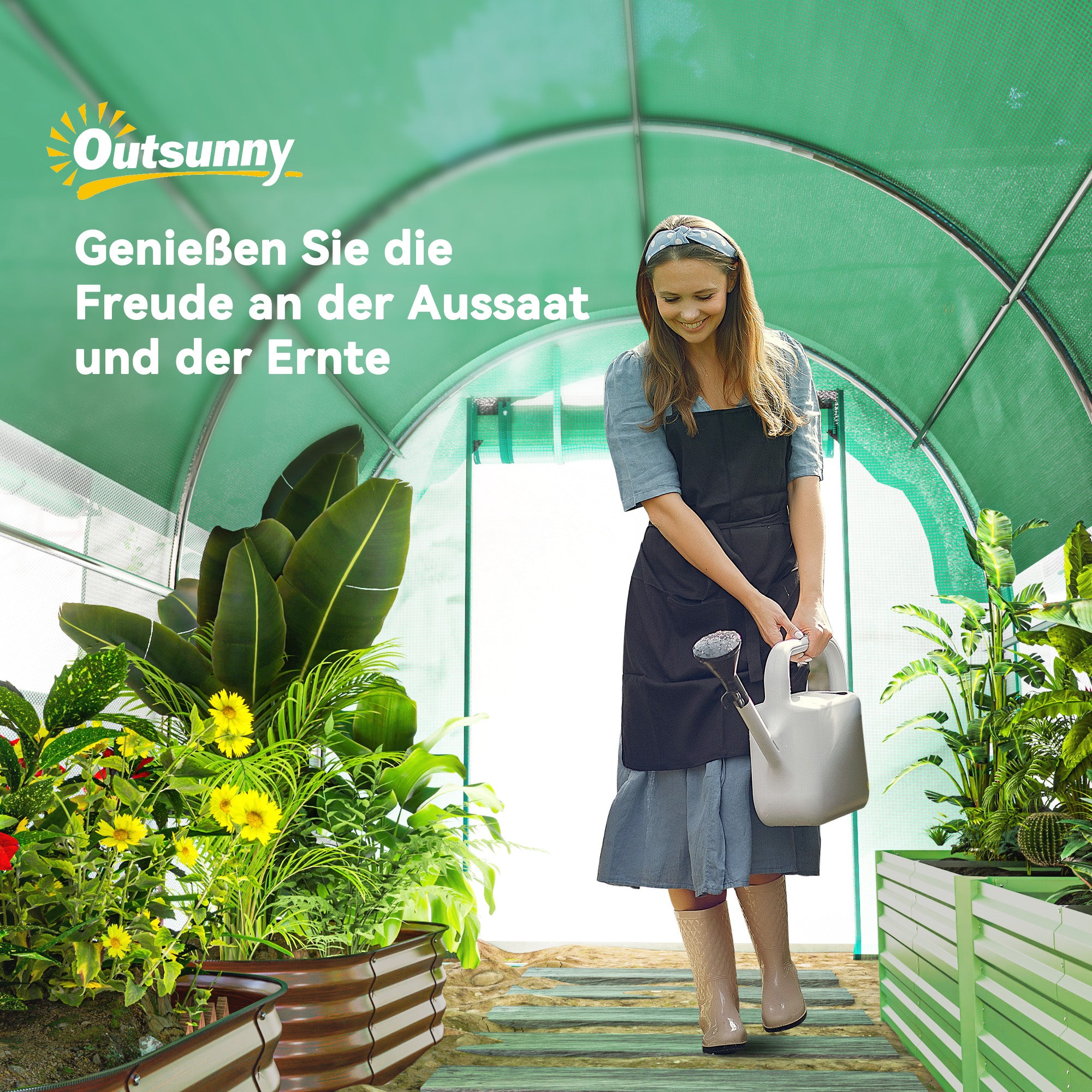 Greenhouse 3 x 2 x 2 m Foil Greenhouse with 6 Windows, Roll-Up Doors, Roll-Up Side Walls, UV-Resistant Foil Tunnel, Winterproof Tomato Greenhouse with Ground Anchors