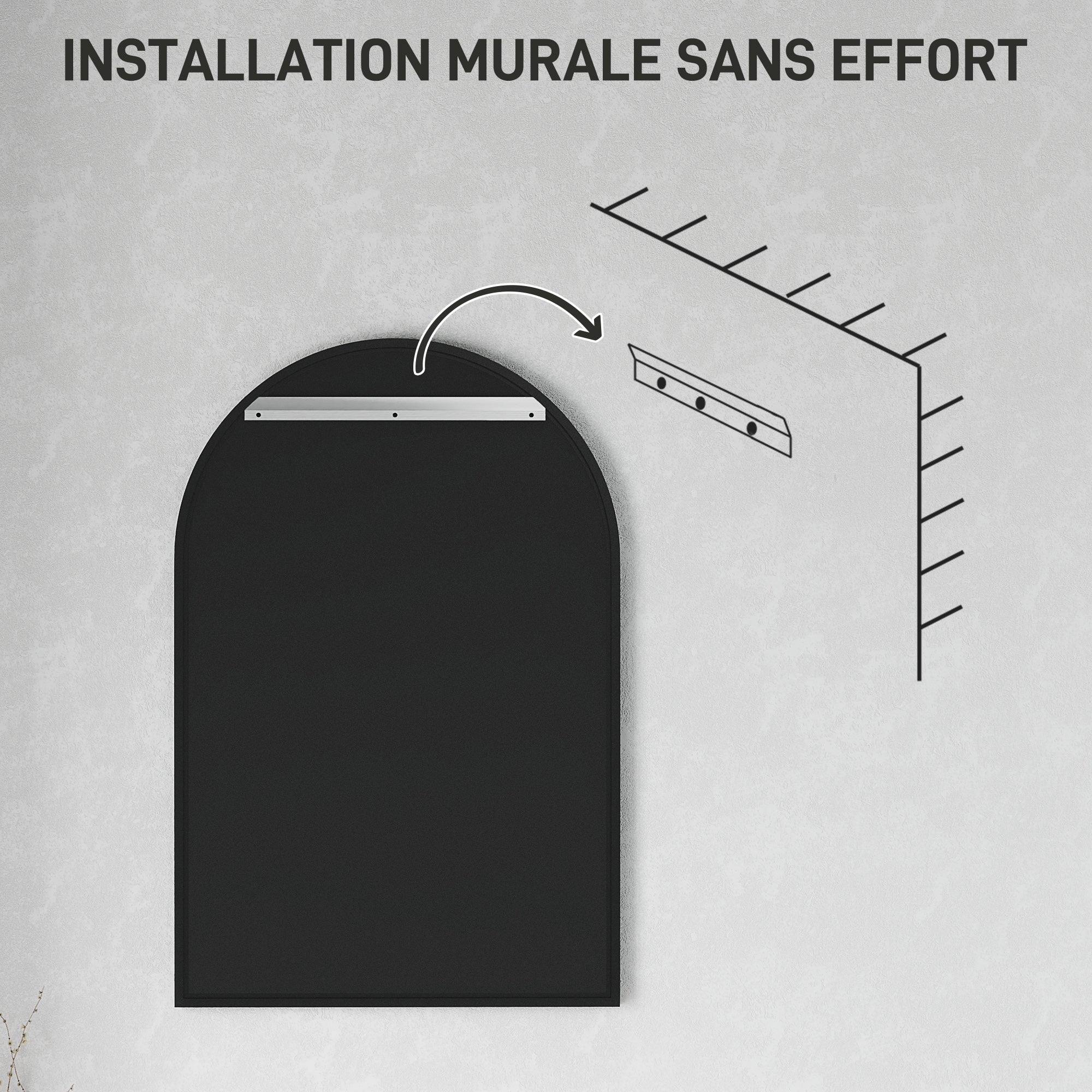 Arched Wall Mirror, Bathroom Mirror, 60 x 90 cm, high definition, with aluminum alloy frame, for bedroom, living room, entryway, black