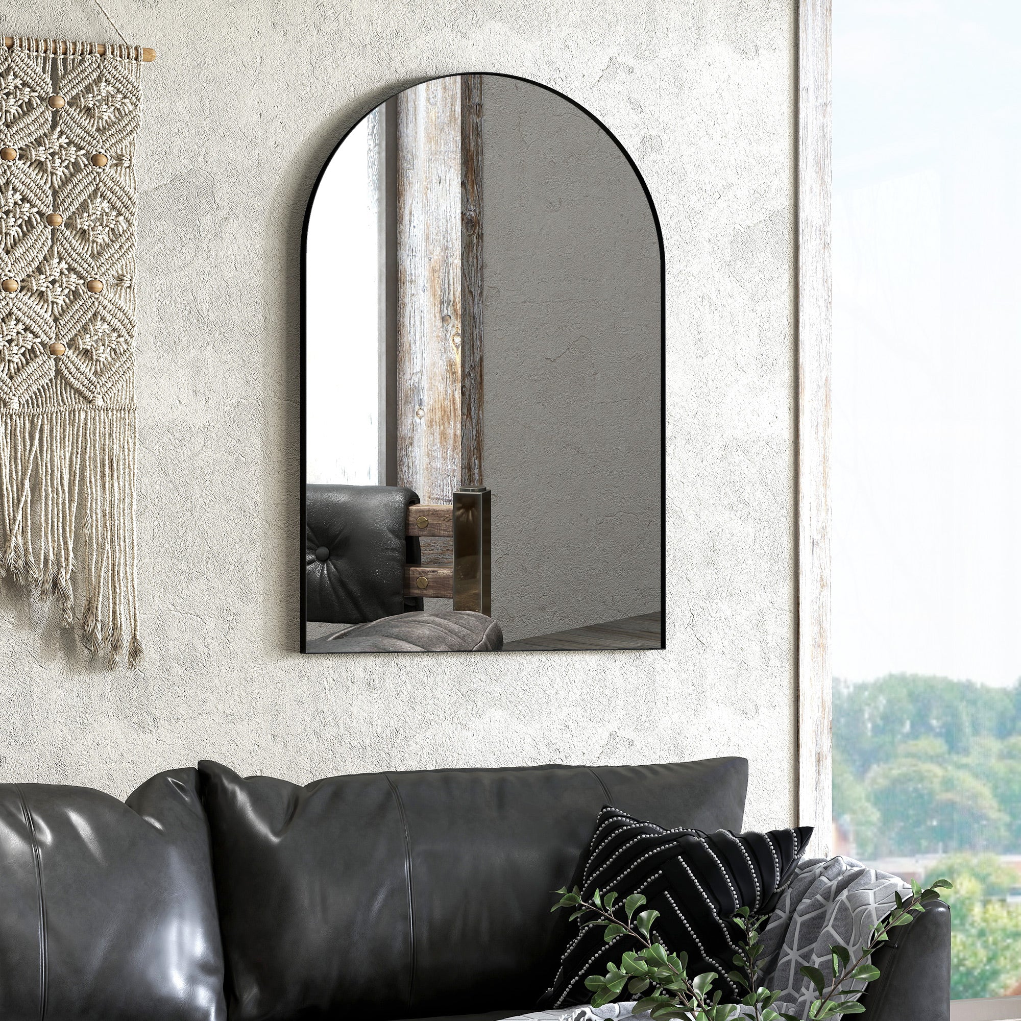 Arched Wall Mirror, Bathroom Mirror, 60 x 90 cm, high definition, with aluminum alloy frame, for bedroom, living room, entryway, black