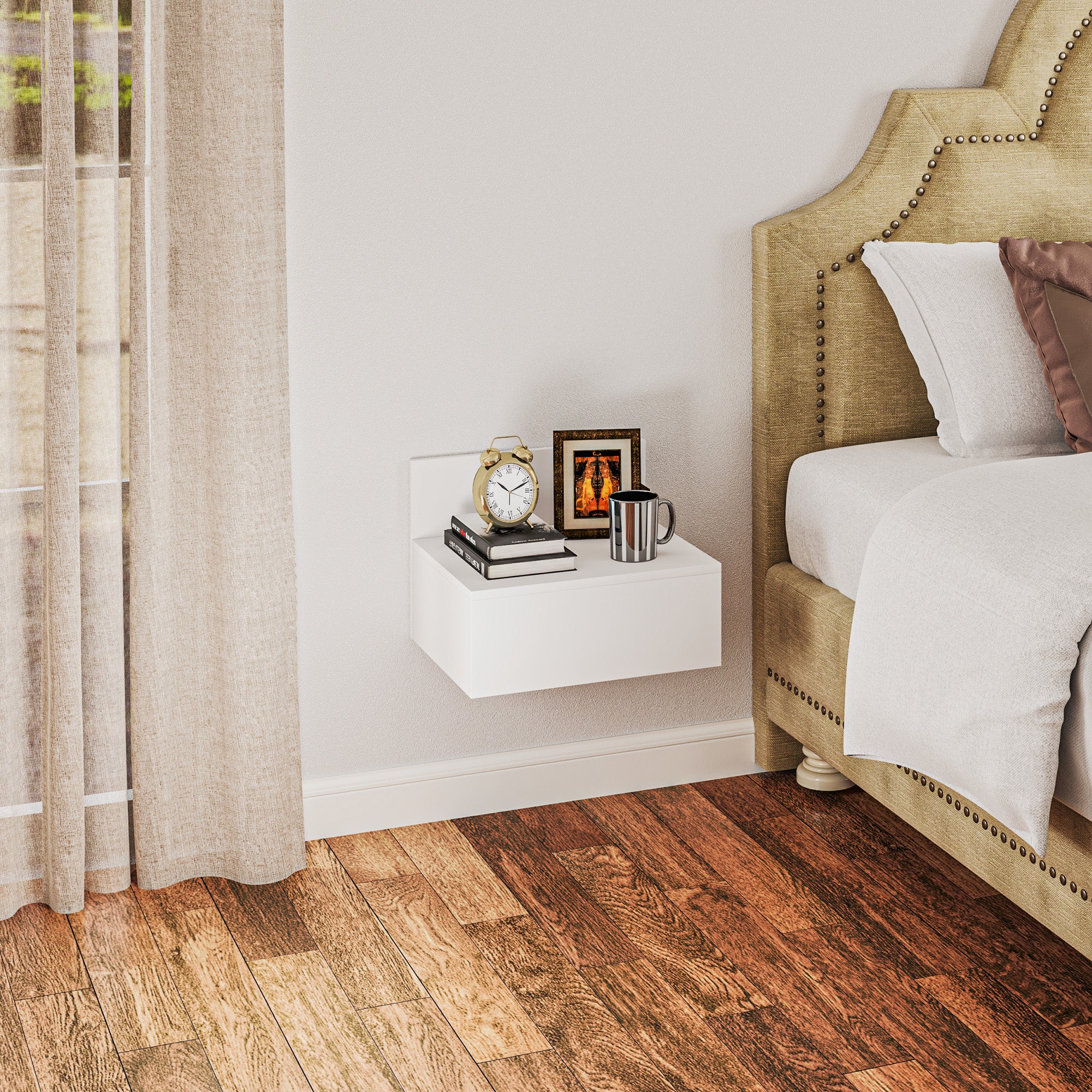 Set of 2 Floating Bedside Tables Nightstands for Bedroom with Drawer Bedside Tables for Bedroom Living Room Home 43x36.5x30.5 cm White