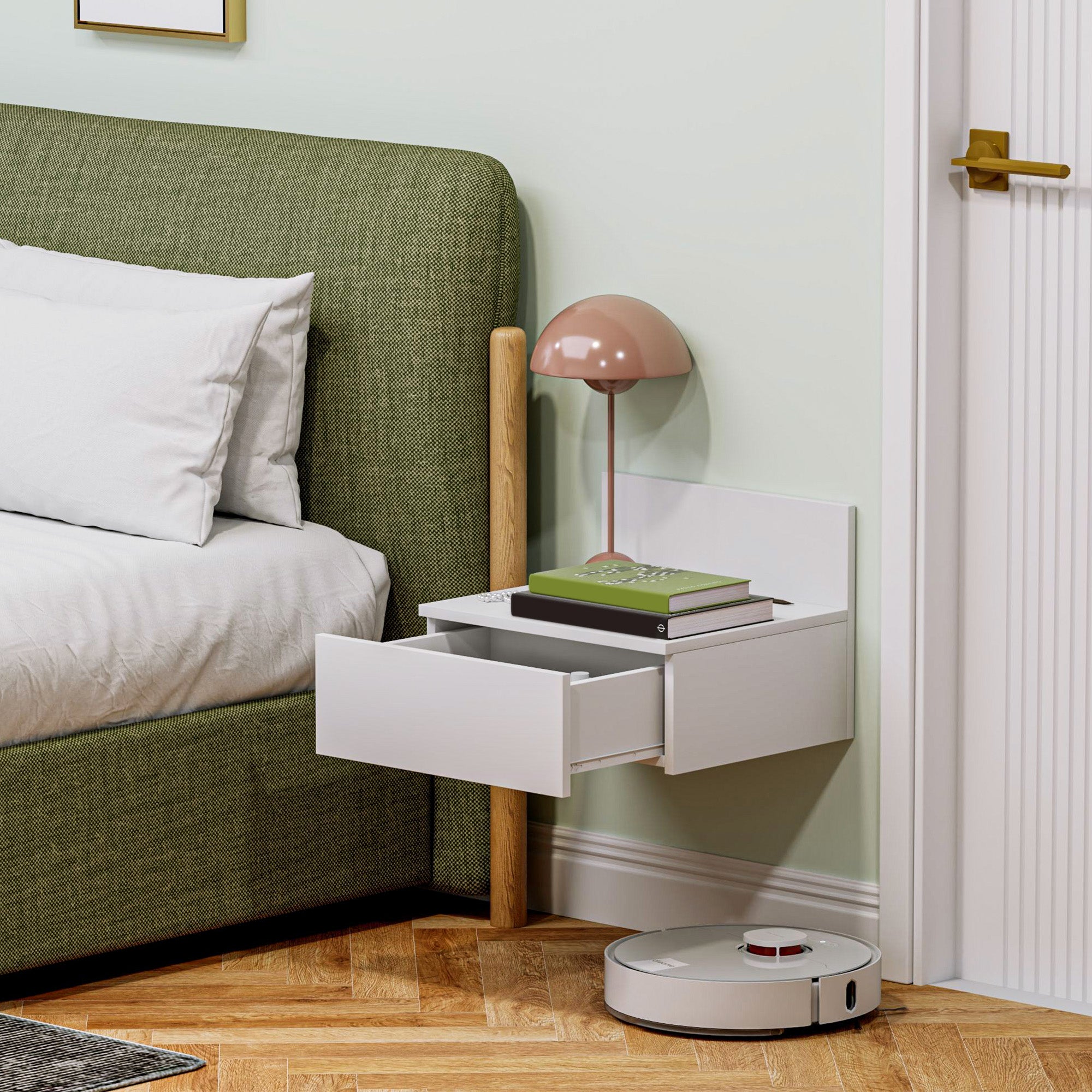 Set of 2 Floating Bedside Tables Nightstands for Bedroom with Drawer Bedside Tables for Bedroom Living Room Home 43x36.5x30.5 cm White