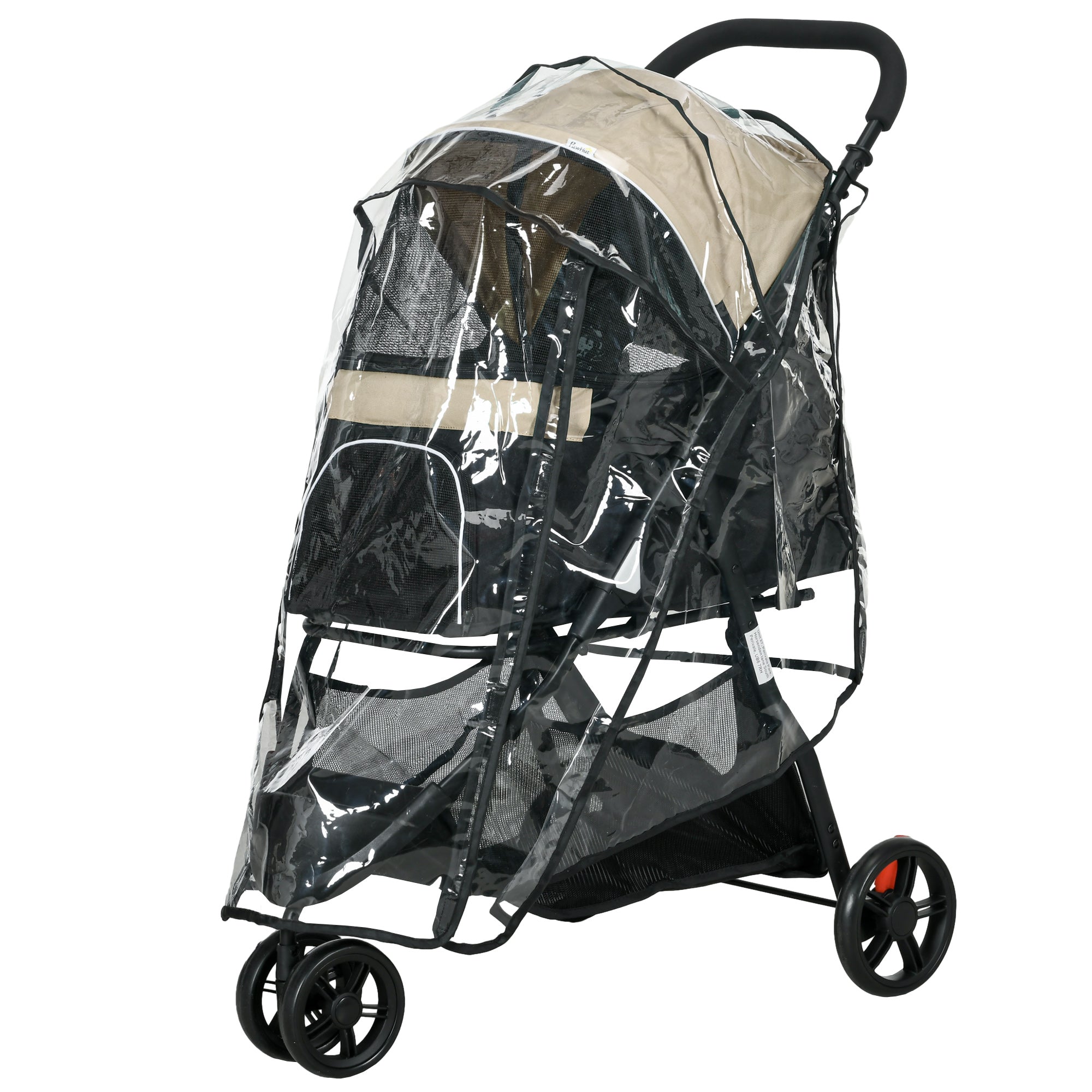 2-in-1 Dog Stroller Dog Buggy with Rain Cover Foldable for Dogs & Cats up to 10 kg Cat Stroller with Cushion Mesh Windows Doors Storage Basket Cat Wagon Buggy Khaki