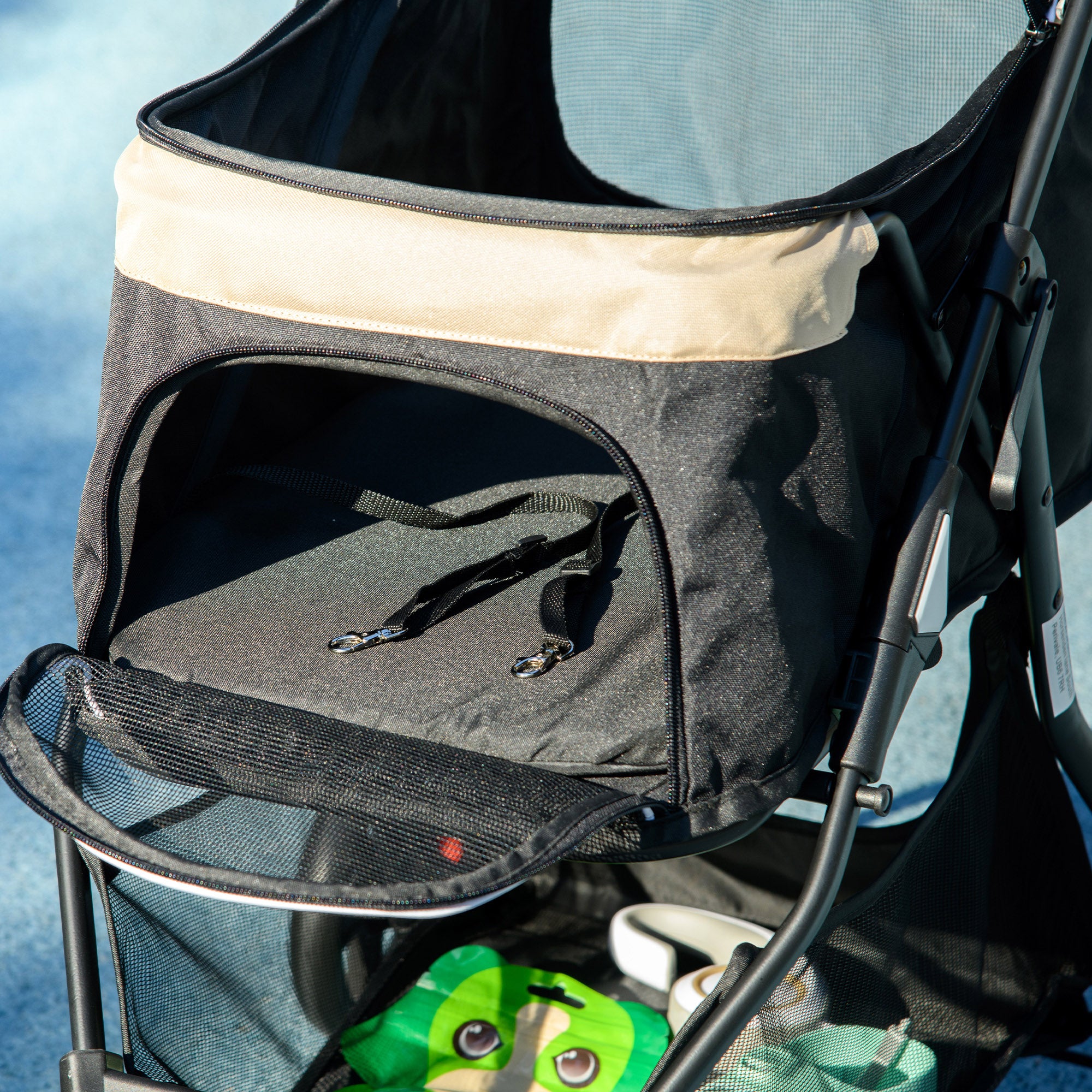 2-in-1 Dog Stroller Dog Buggy with Rain Cover Foldable for Dogs & Cats up to 10 kg Cat Stroller with Cushion Mesh Windows Doors Storage Basket Cat Wagon Buggy Khaki