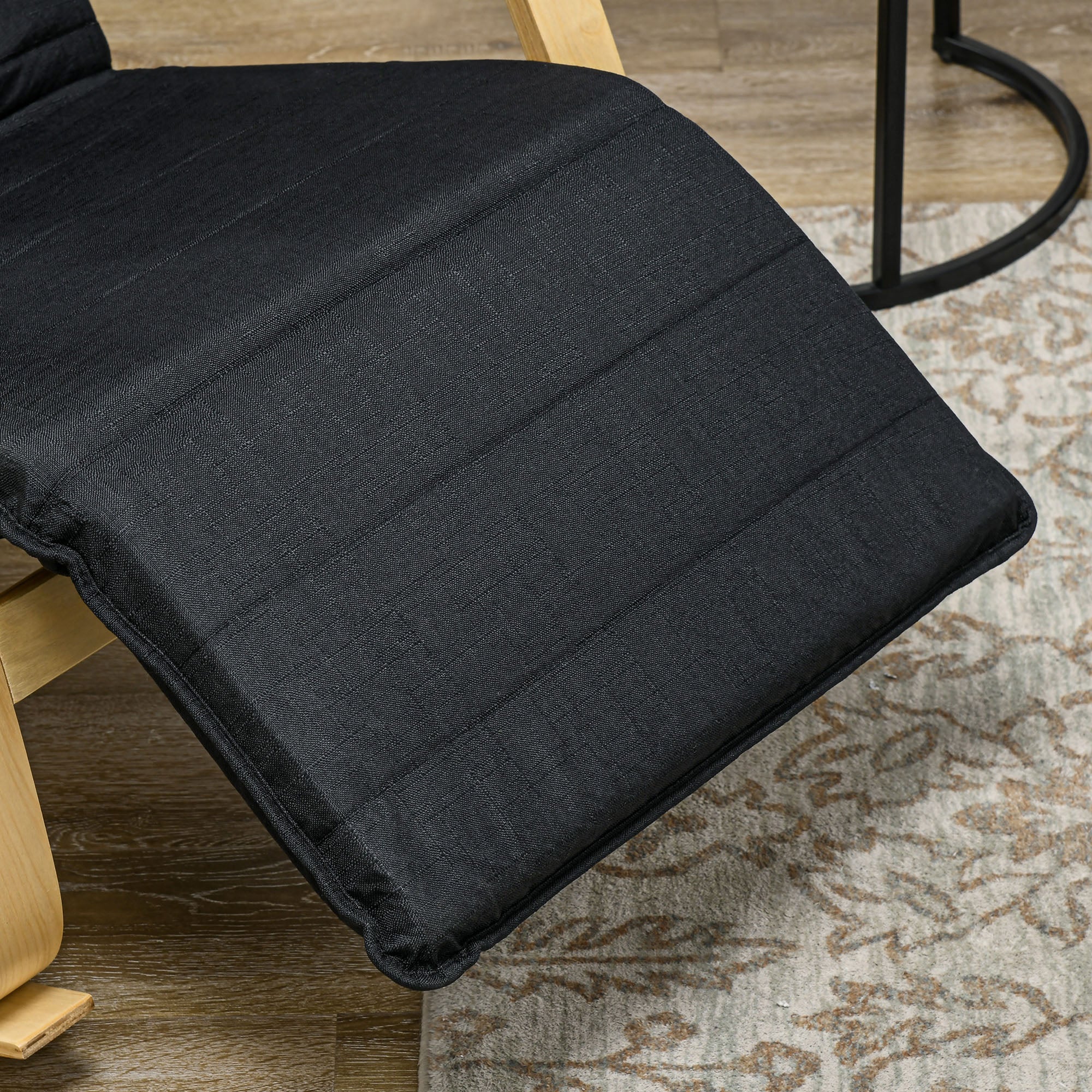 Rocking Chair Nursing Relax Lounge Chair with Adjustable Footrest, Side Pocket, and Headrest, Rocking Chair for Bedroom, 67 x 110 x 91 cm Black