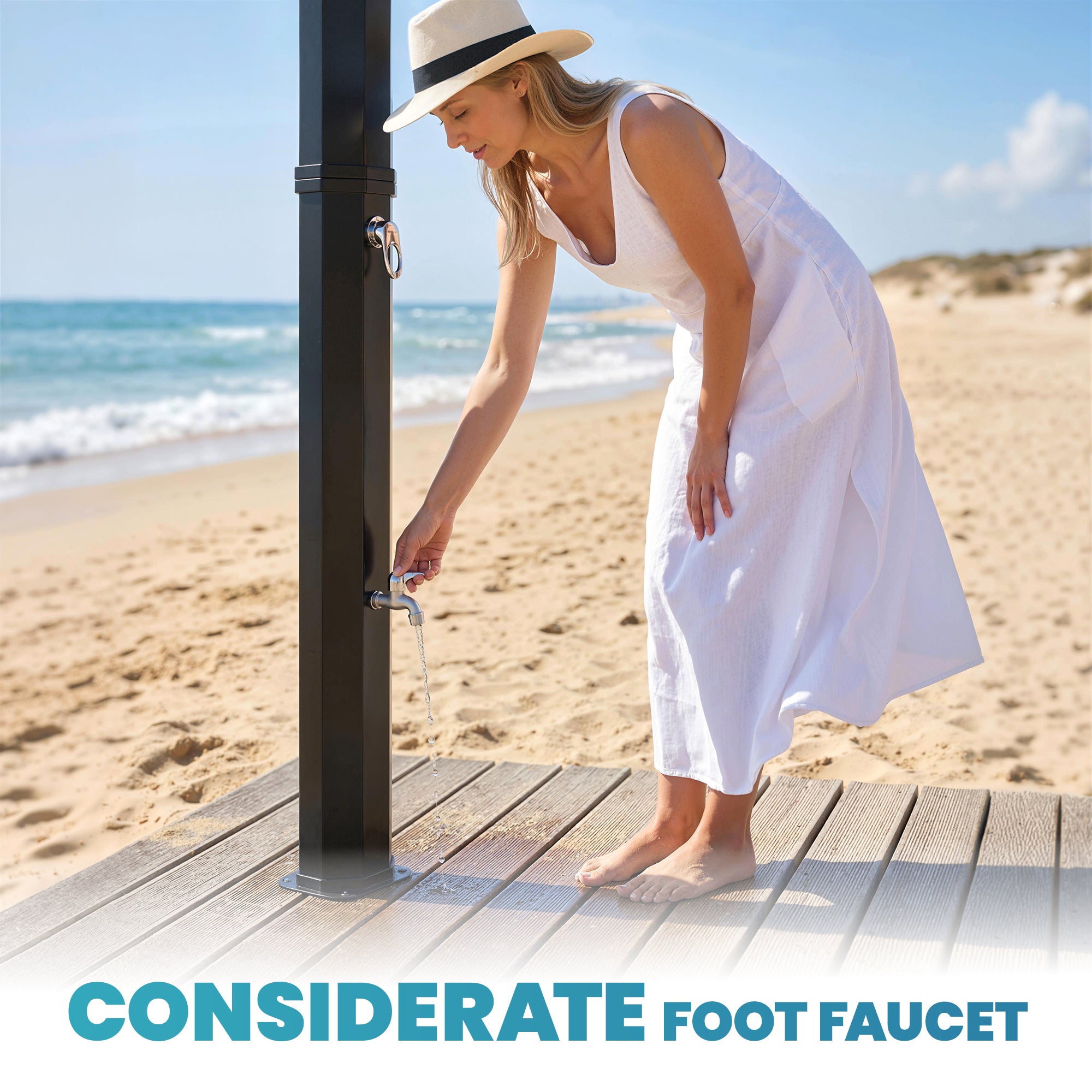 60L Solar Garden Shower with Swivel Rain Head, Adjustable Temperature (Up to 60°C / 140°F), No Power Required