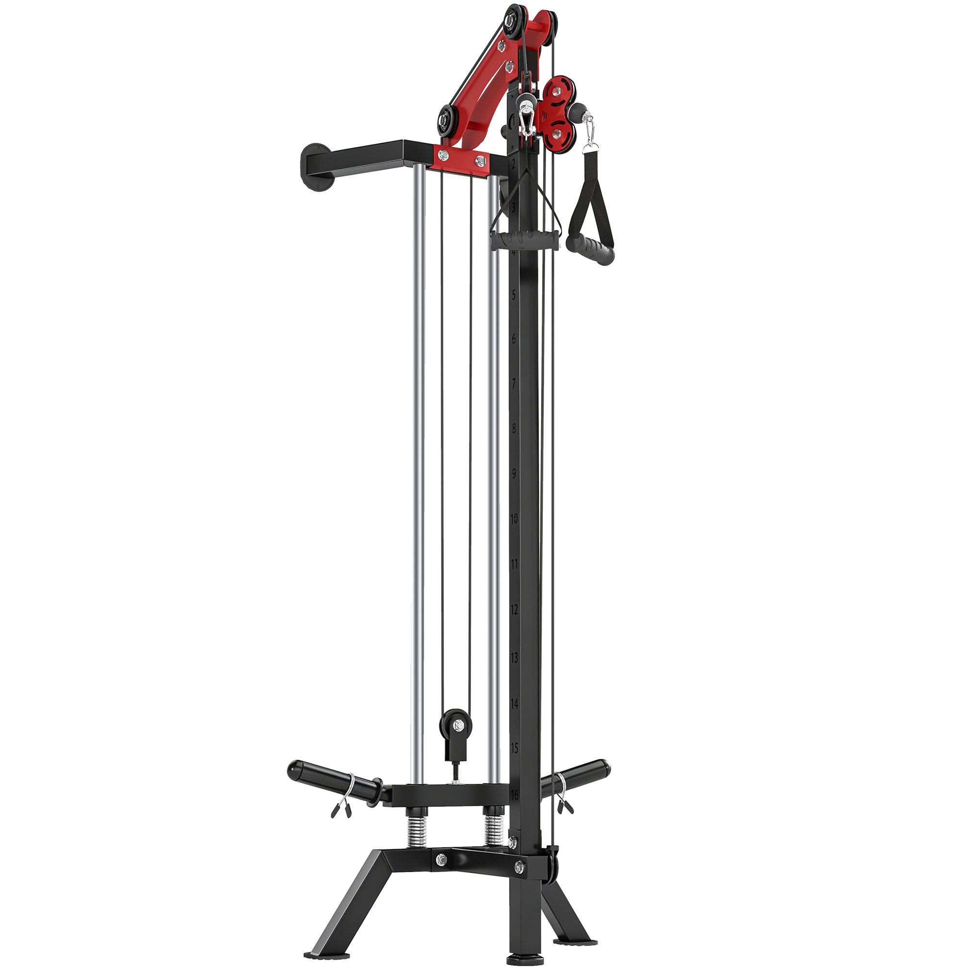 SPORTNOW Wall-Mounted Lat Machine with 16 Adjustable Pulley Positions, Cable Station with Pulldown Bar and Adjustable Weight Posts, Heavy-Duty Steel for Home & Gym