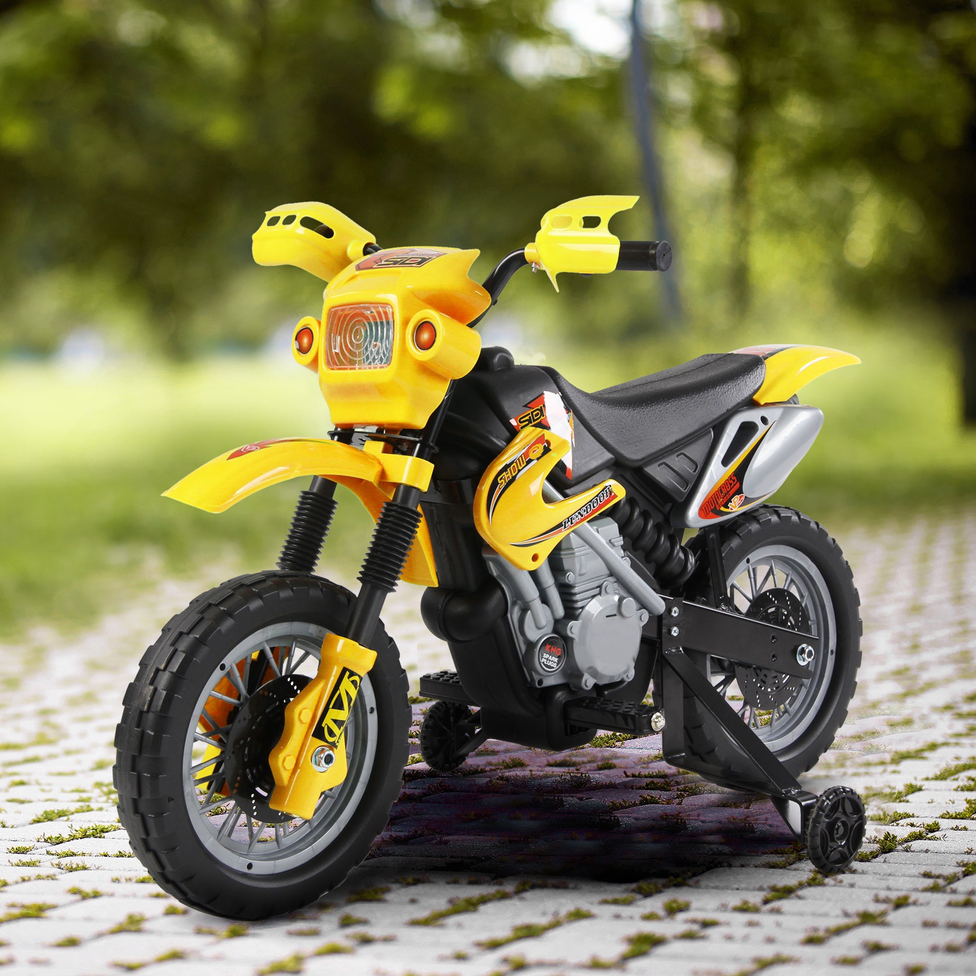Kids Electric Motorcycle, Cross-Country Motorcycle for Kids with 6V Battery, Headlights, Music, and Training Wheels, Ages 3-6, Load 25KG, Yellow and Black