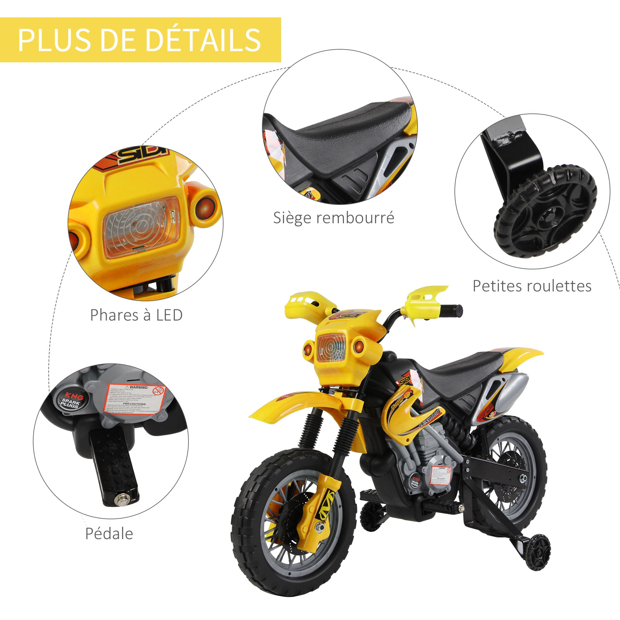 Kids Electric Motorcycle, Cross-Country Motorcycle for Kids with 6V Battery, Headlights, Music, and Training Wheels, Ages 3-6, Load 25KG, Yellow and Black