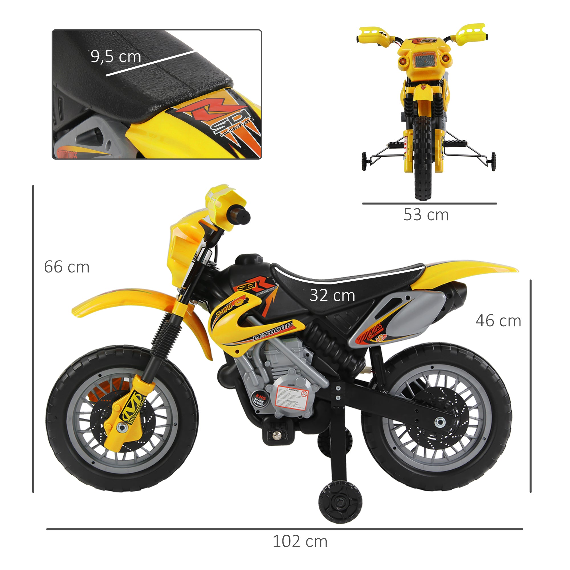 Kids Electric Motorcycle, Cross-Country Motorcycle for Kids with 6V Battery, Headlights, Music, and Training Wheels, Ages 3-6, Load 25KG, Yellow and Black