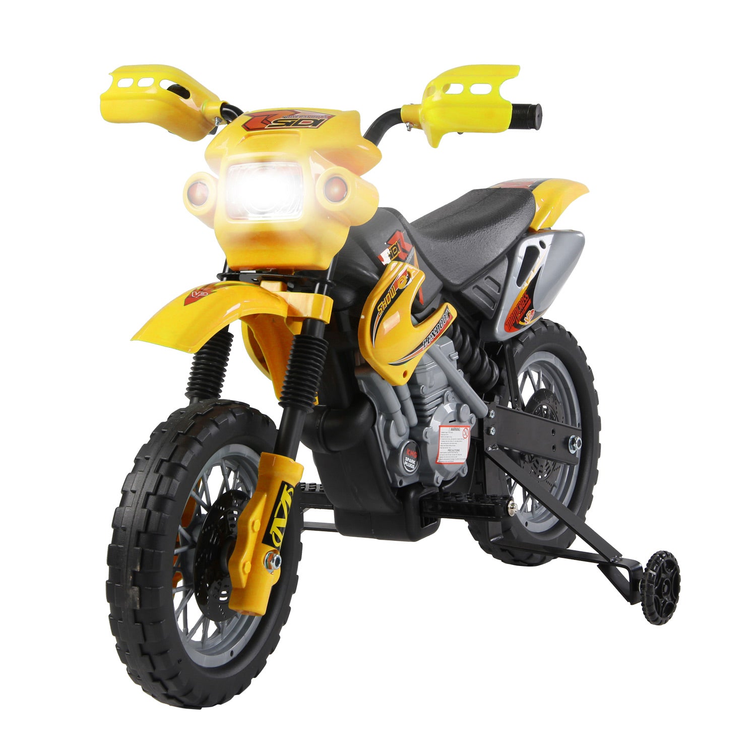 Kids Electric Motorcycle, Cross-Country Motorcycle for Kids with 6V Battery, Headlights, Music, and Training Wheels, Ages 3-6, Load 25KG, Yellow and Black