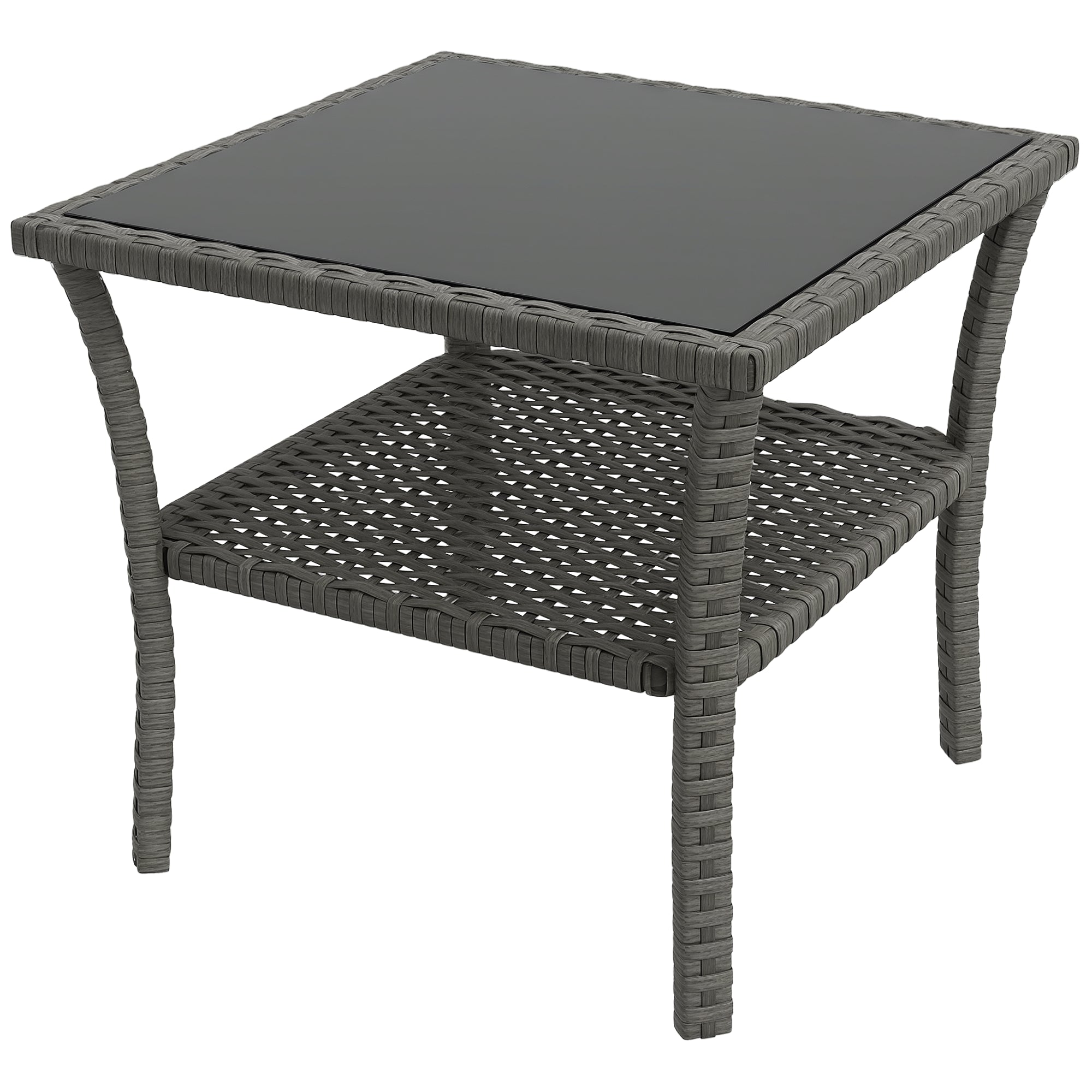 Square Synthetic Rattan Garden Table 50x50x45 cm Side Table with Glass Top and Galvanized Steel Frame Load 30 kg for Terrace Patio Gray Gradient