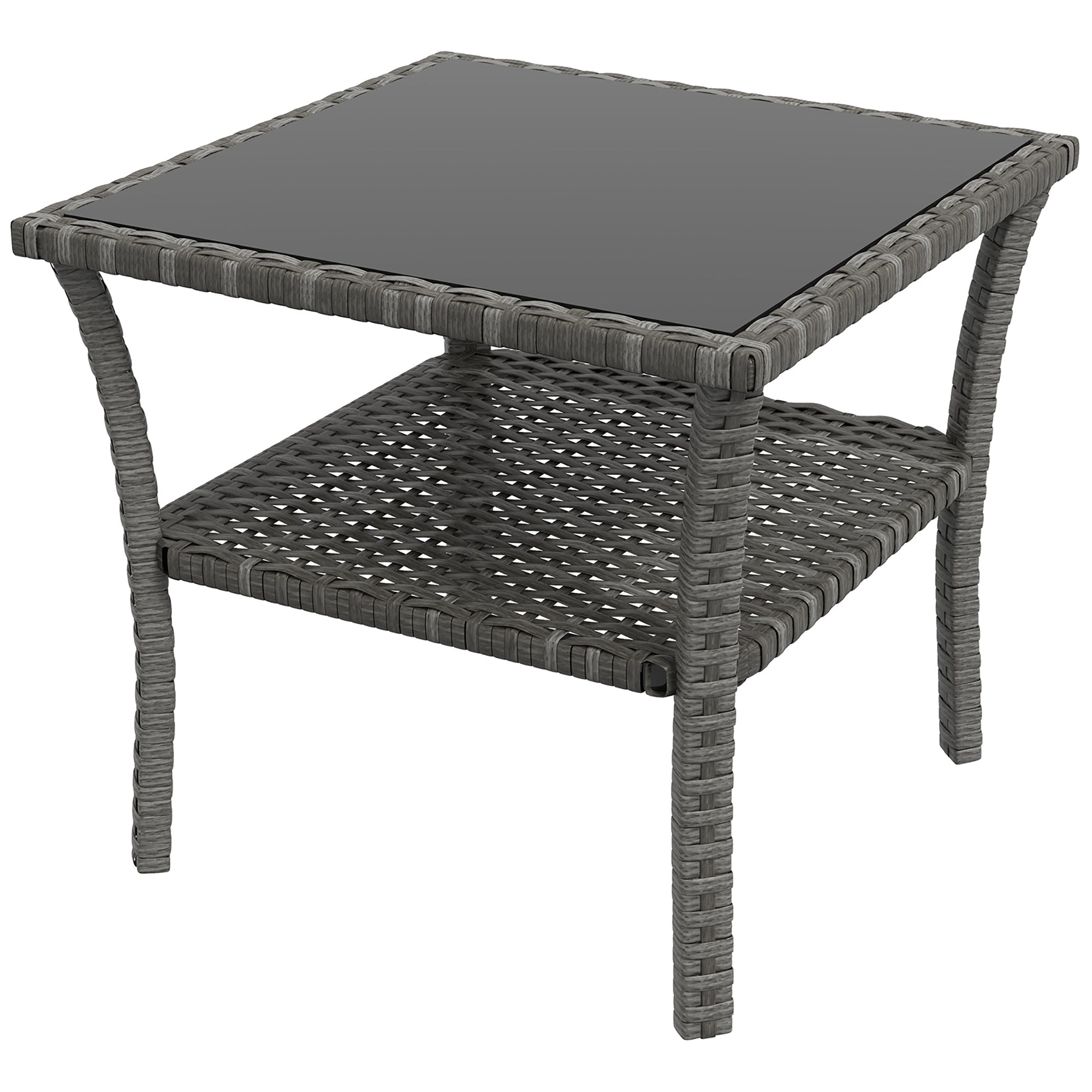 Square Synthetic Rattan Garden Table 50x50x45 cm Side Table with Glass Top and Galvanized Steel Frame Load 30 kg for Terrace Patio Gray Gradient
