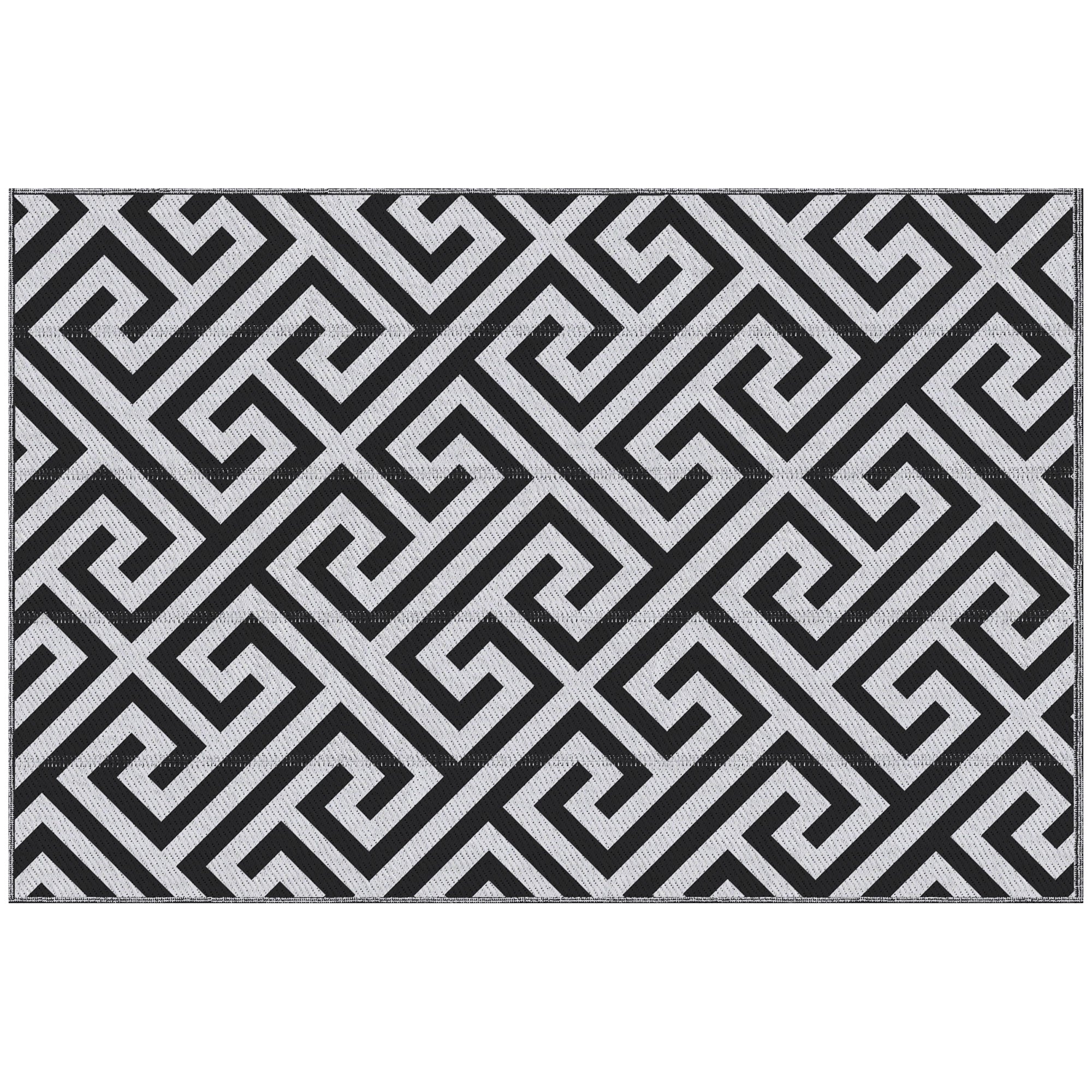 Outdoor Mat, Plastic Rug with Double-Sided Design, Water-Resistant Balcony Rug, for Patio, Camping, Black+White, 121 x 182 cm