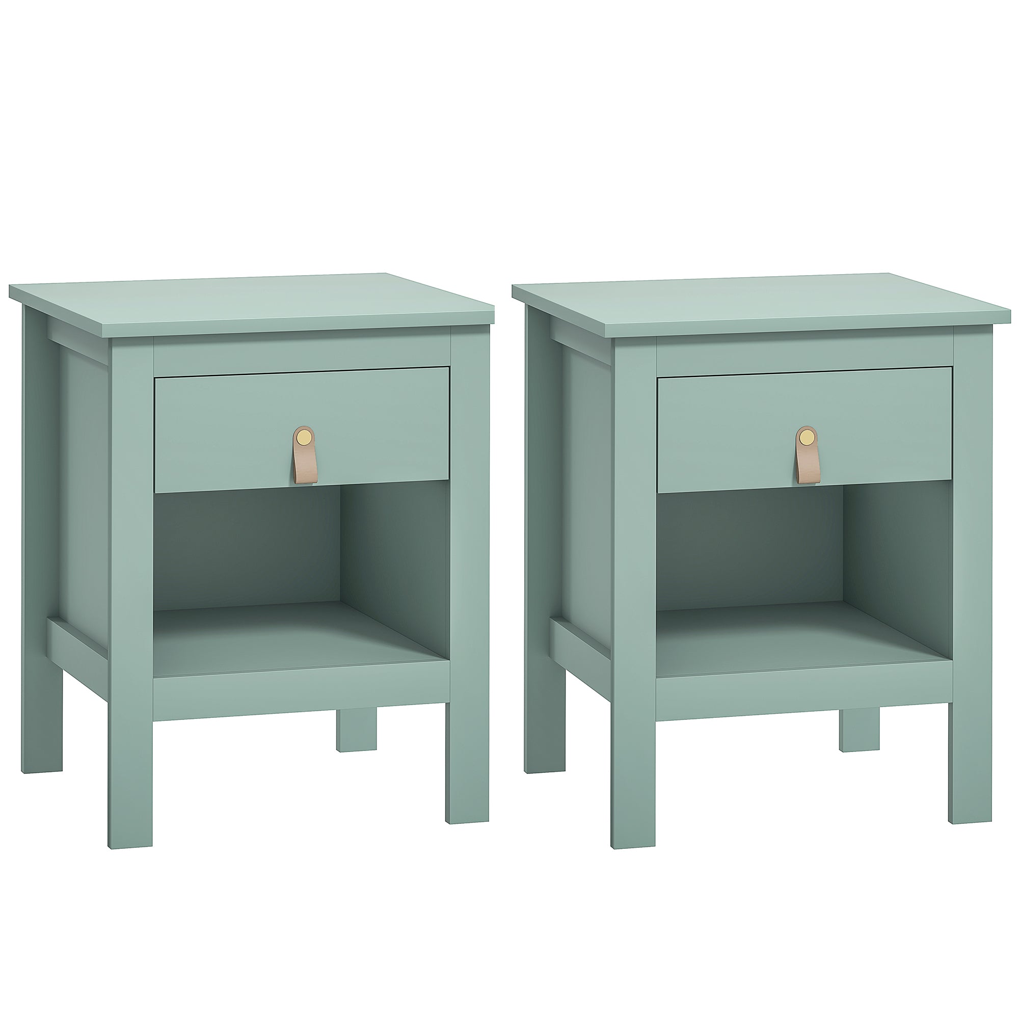 Set of 2 Bedside Tables Nightstand with Drawer and Open Compartment, Modern Style for Bedroom, Living Room, 45 x 40 x 55 cm, Green