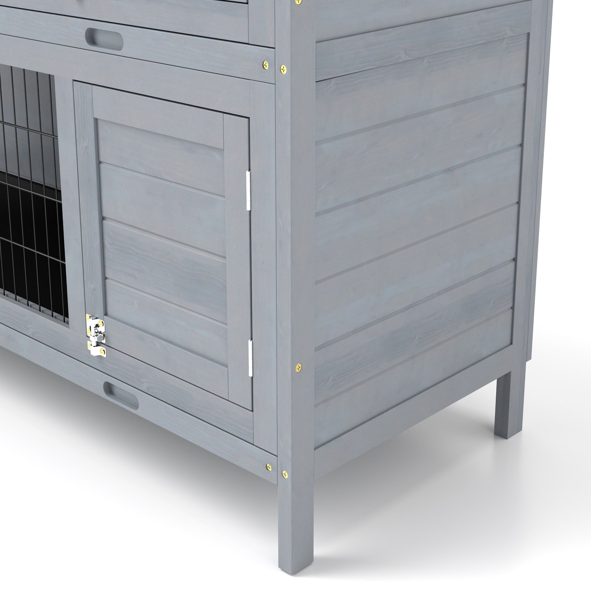 Wooden 2-Tier Rabbit Hutch with Asphalt Roof & Removable Tray, 136.4 x 50 x 93 cm (53.7 x 19.7 x 36.6 in) — Weatherproof Indoor/Outdoor Small Animal Cage, Gray