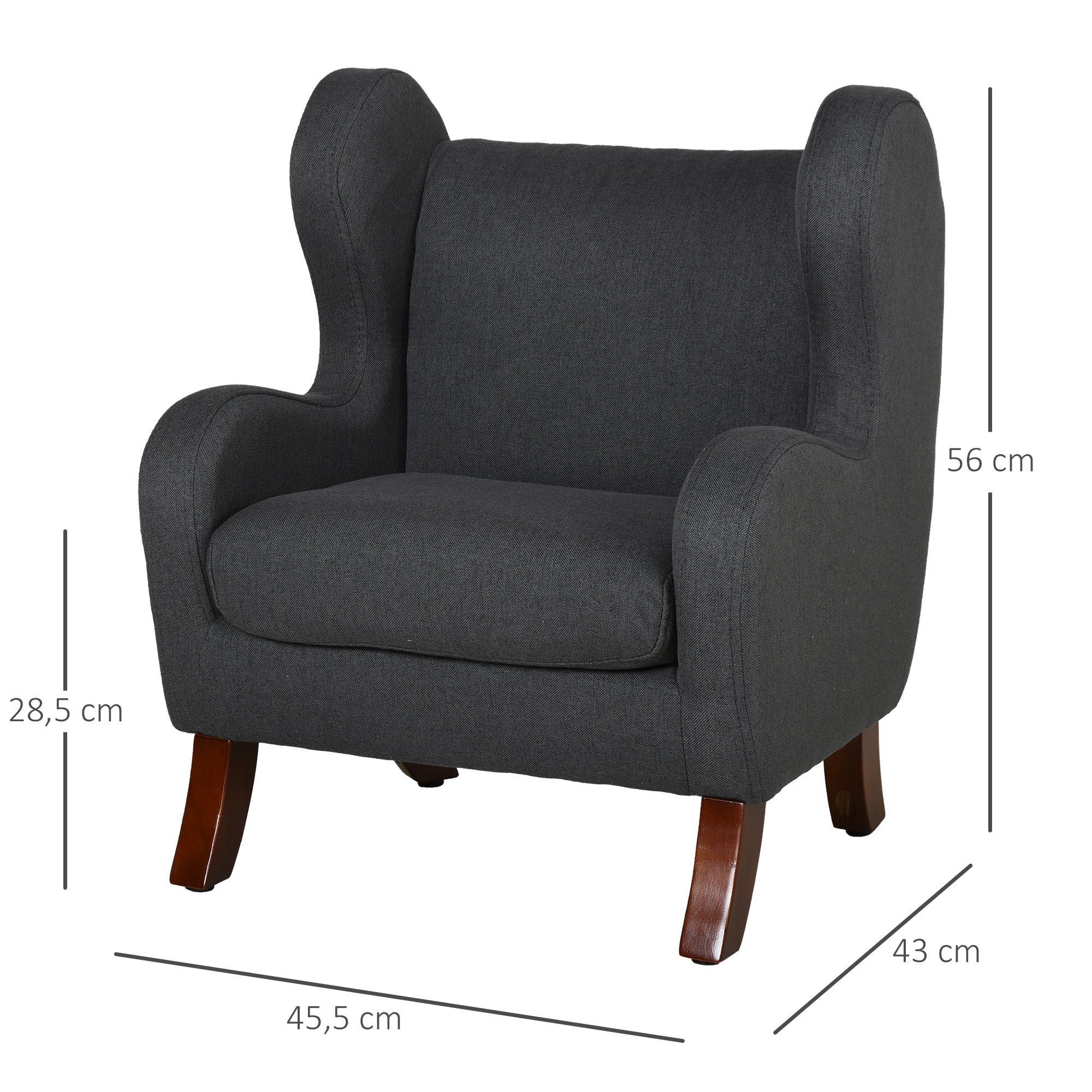 Kids Chair with Ears, High Comfort, Armrests, Cushioned Seat, High Density Foam Filling, Hevea Wood Legs, Linen Upholstery in Gray