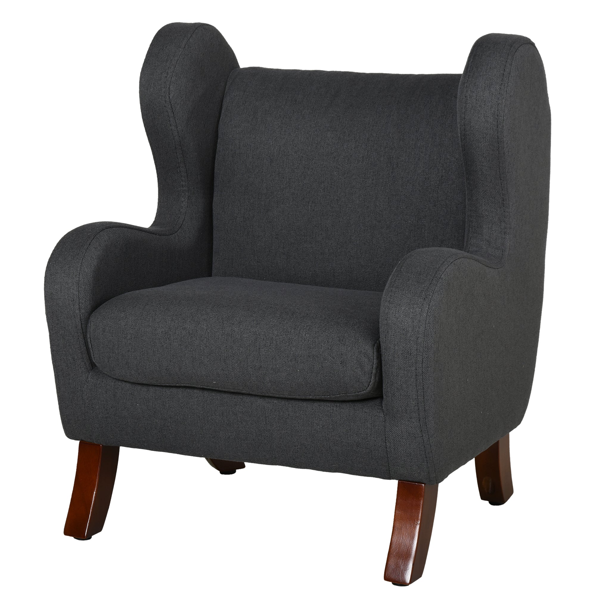 Kids Chair with Ears, High Comfort, Armrests, Cushioned Seat, High Density Foam Filling, Hevea Wood Legs, Linen Upholstery in Gray