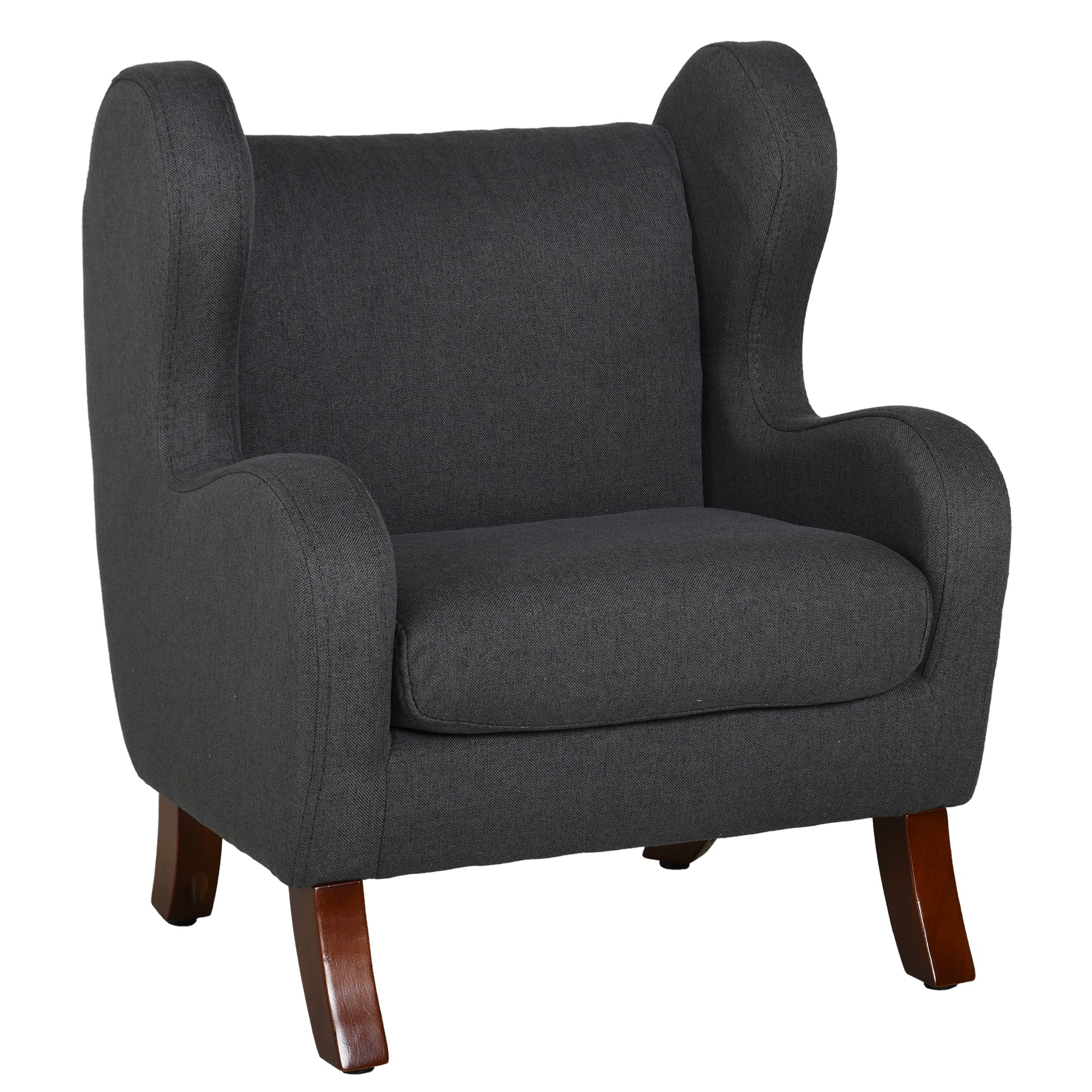 Kids Chair with Ears, High Comfort, Armrests, Cushioned Seat, High Density Foam Filling, Hevea Wood Legs, Linen Upholstery in Gray