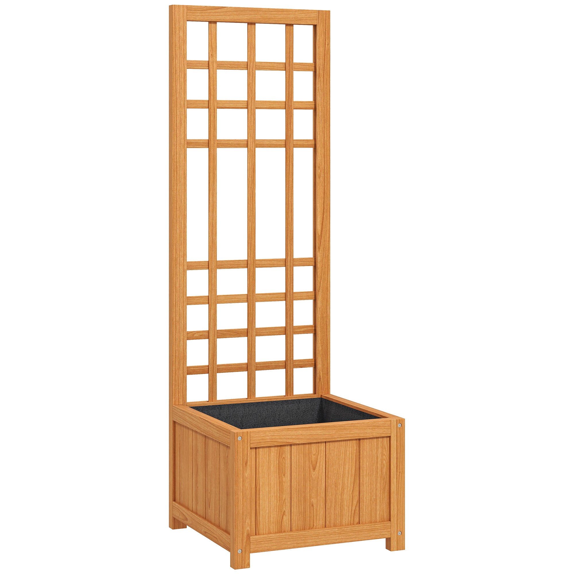 Outdoor Raised Garden Bed with Trellis, Outdoor Planter with Drainage Hole and Breathable Liner in Fir Wood, for Flowers and Vegetables, 40x40x120 cm, Light Brown