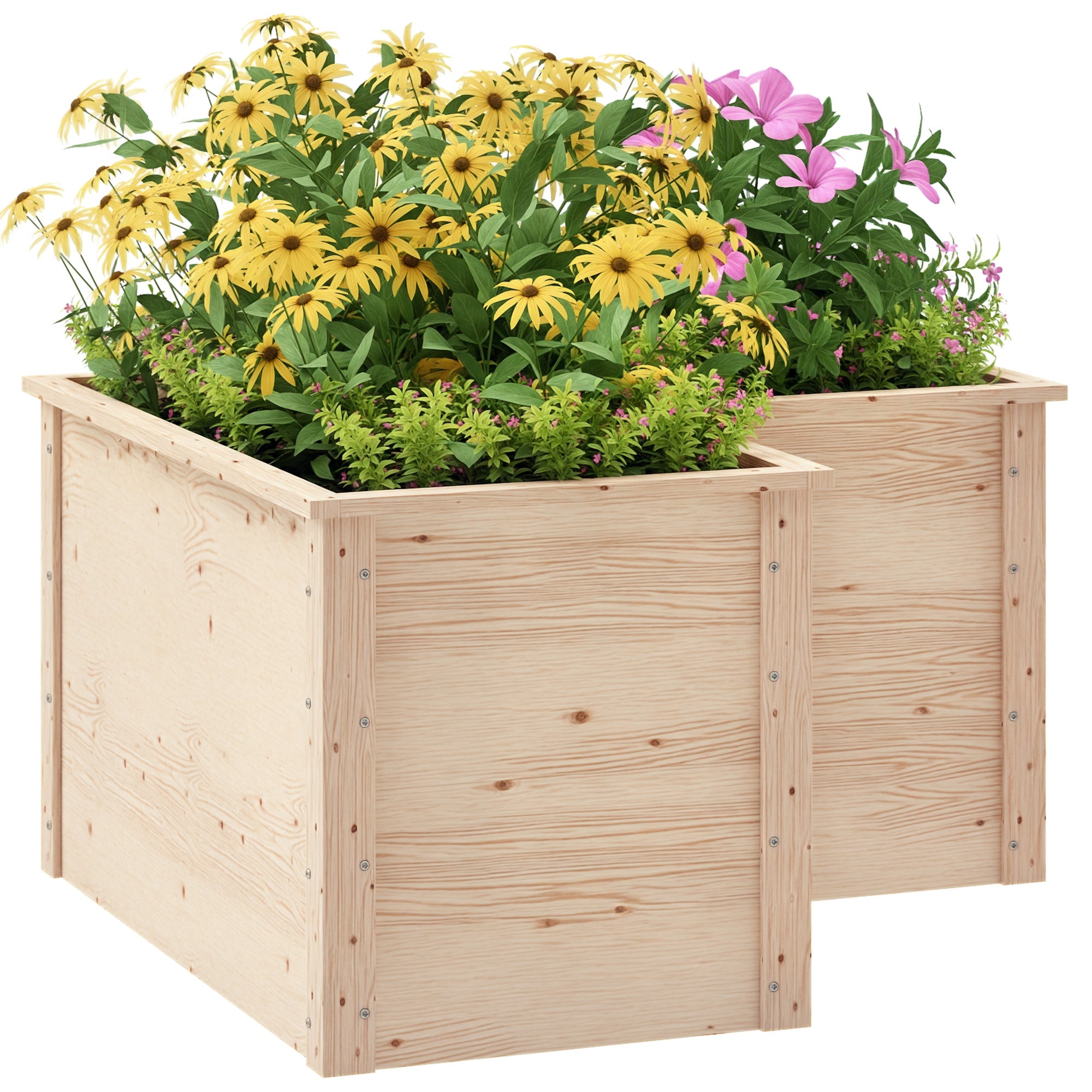 L-Shaped Garden Planter, Raised Garden Bed, Open Bottom Outdoor Flower Box in Natural Wood for Patio Terrace, 120 x 120 x 62 cm, Natural Wood